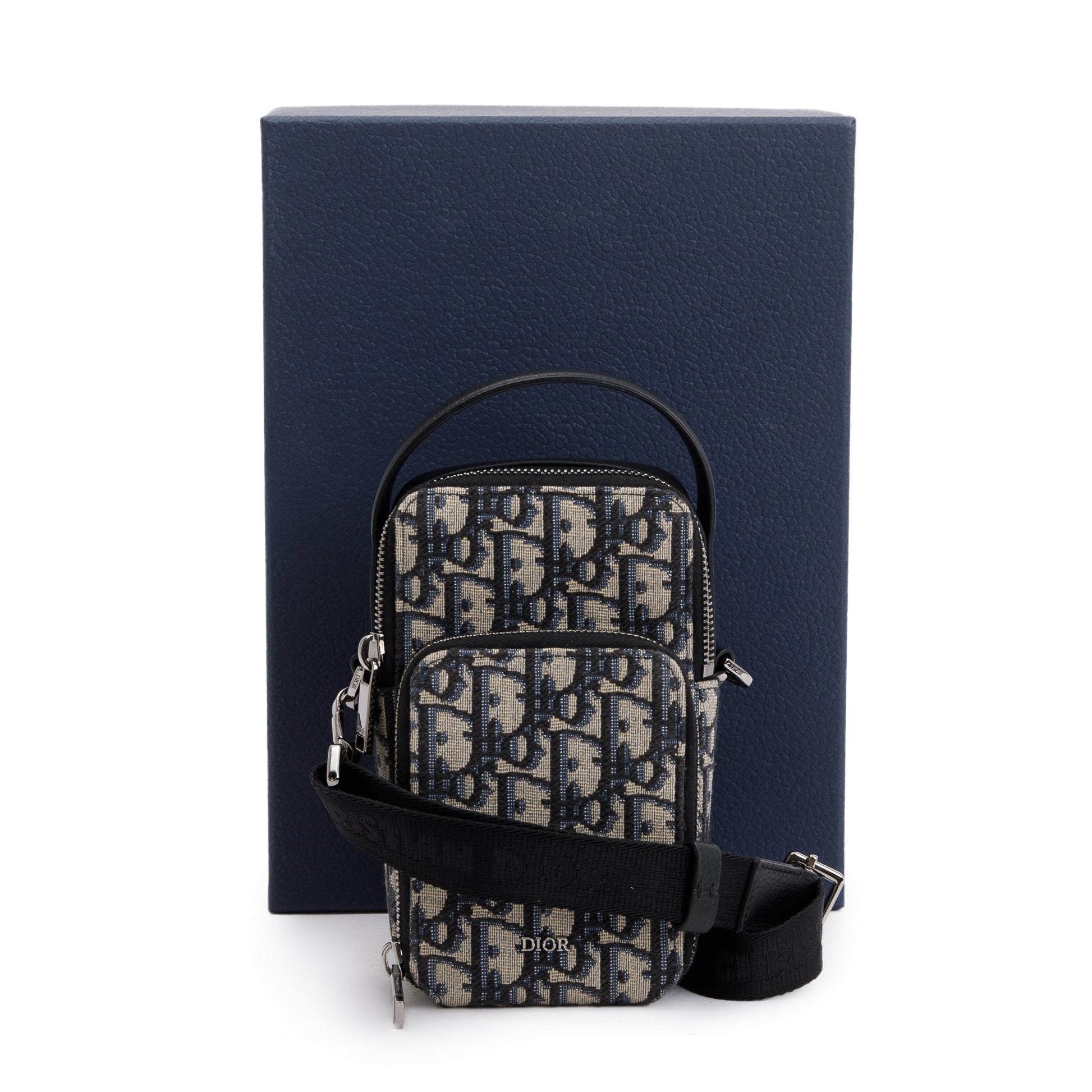 Dior Christian Men & Oblique Jacquard Micro Rider Black Beige Crossbody Bag