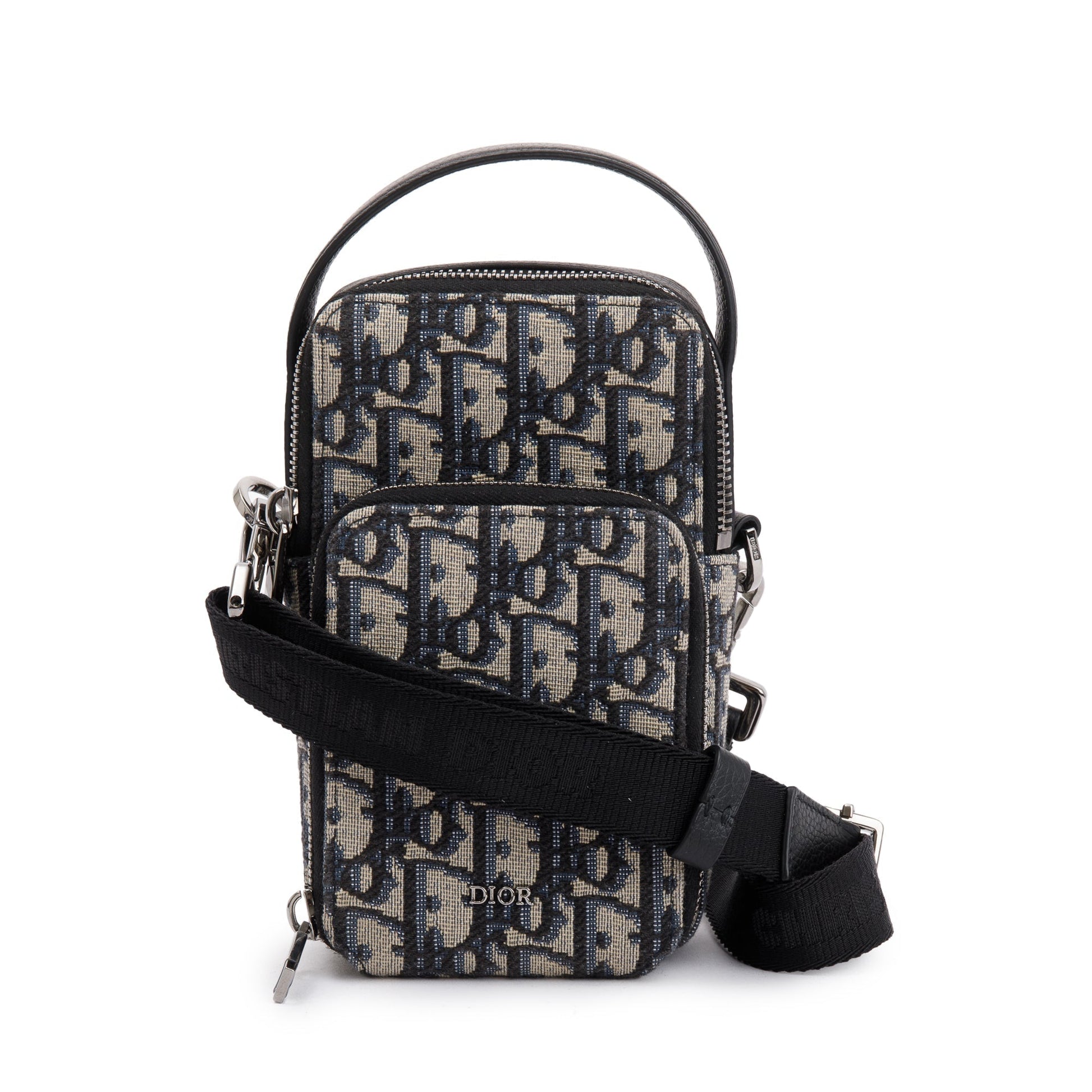 Dior Christian Men & Oblique Jacquard Micro Rider Black Beige Crossbody Bag