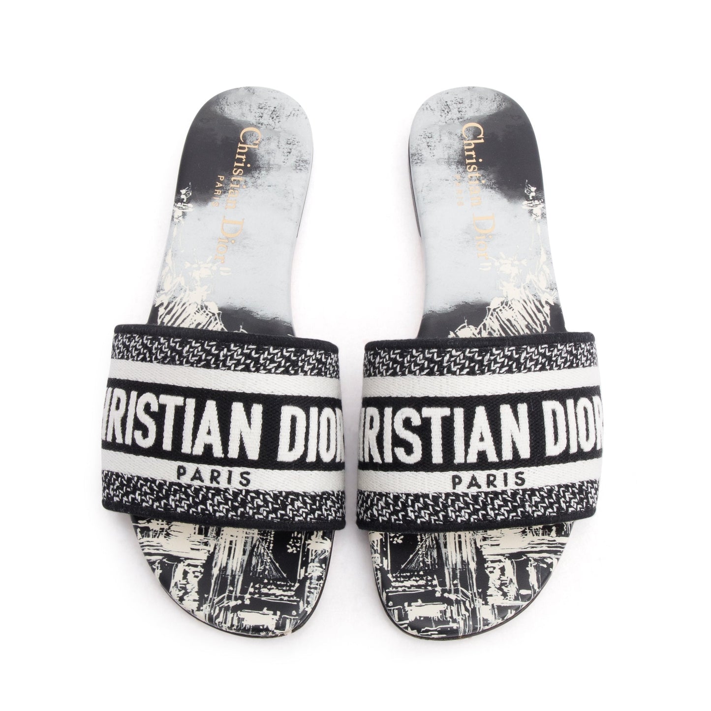 Dior Christian Navy Embroidered Cotton Dway Slide, Size Travel Bag