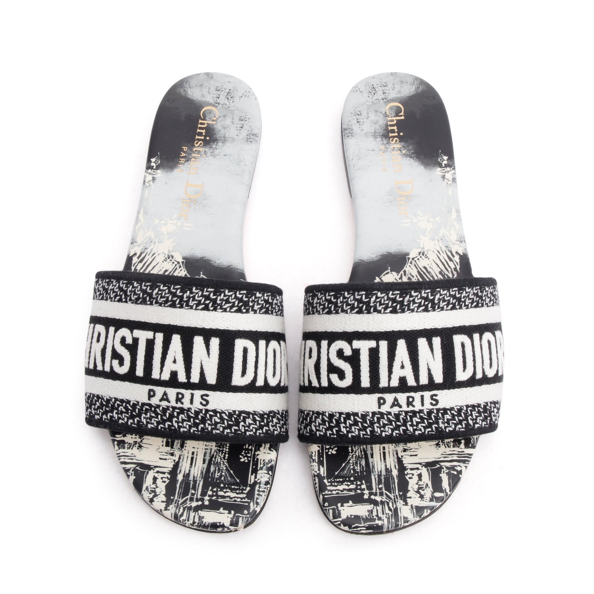 Dior Christian Navy Embroidered Cotton Dway Slide, Size Travel Bag