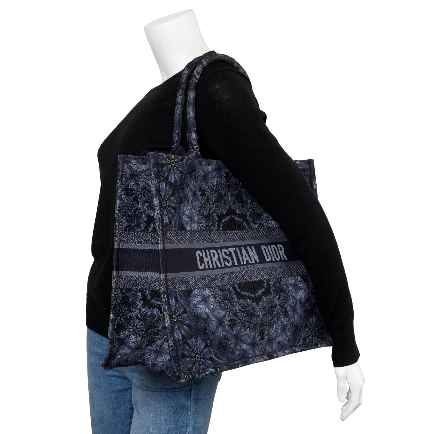 Dior Christian Navy Kalei scopic Embroidery Book Tote Large Tote Bag