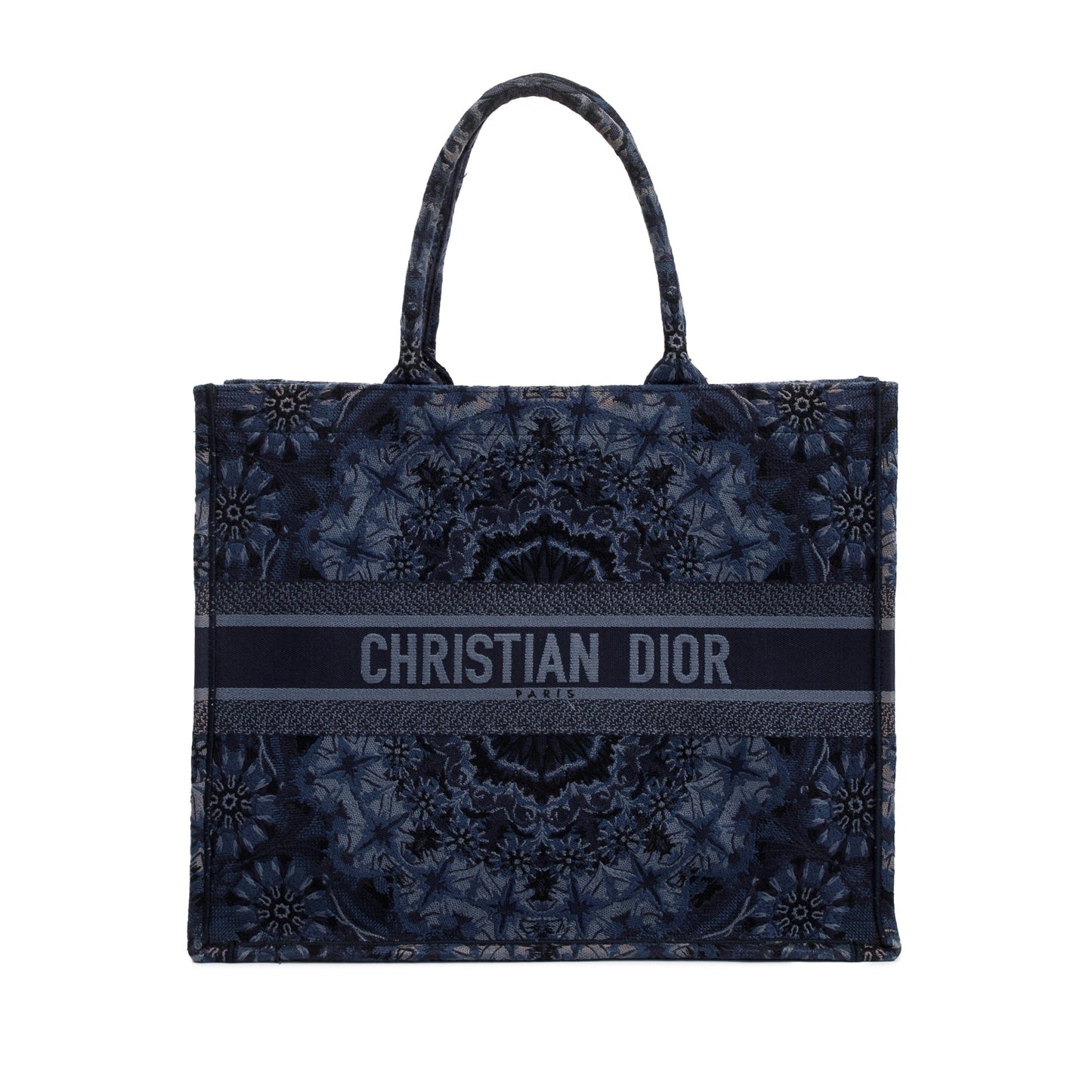 Dior Christian Navy Kalei scopic Embroidery Book Tote Large Tote Bag