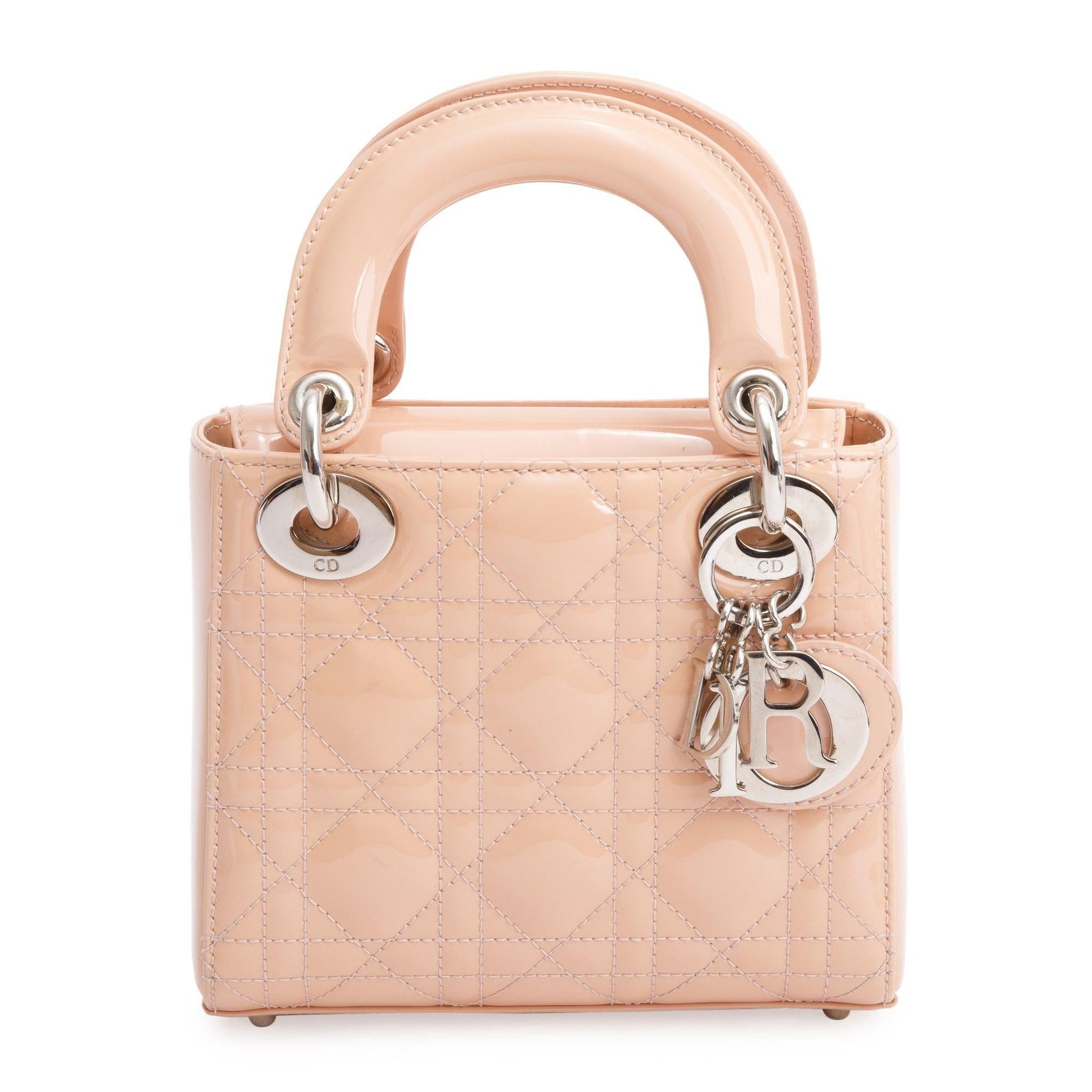 Dior Christian Neutral Cannage Patent Lady Bag Leather Mini Travel Bag