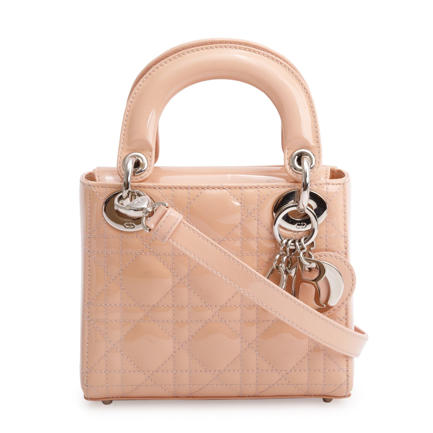 Dior Christian Neutral Cannage Patent Lady Bag Leather Mini Travel Bag