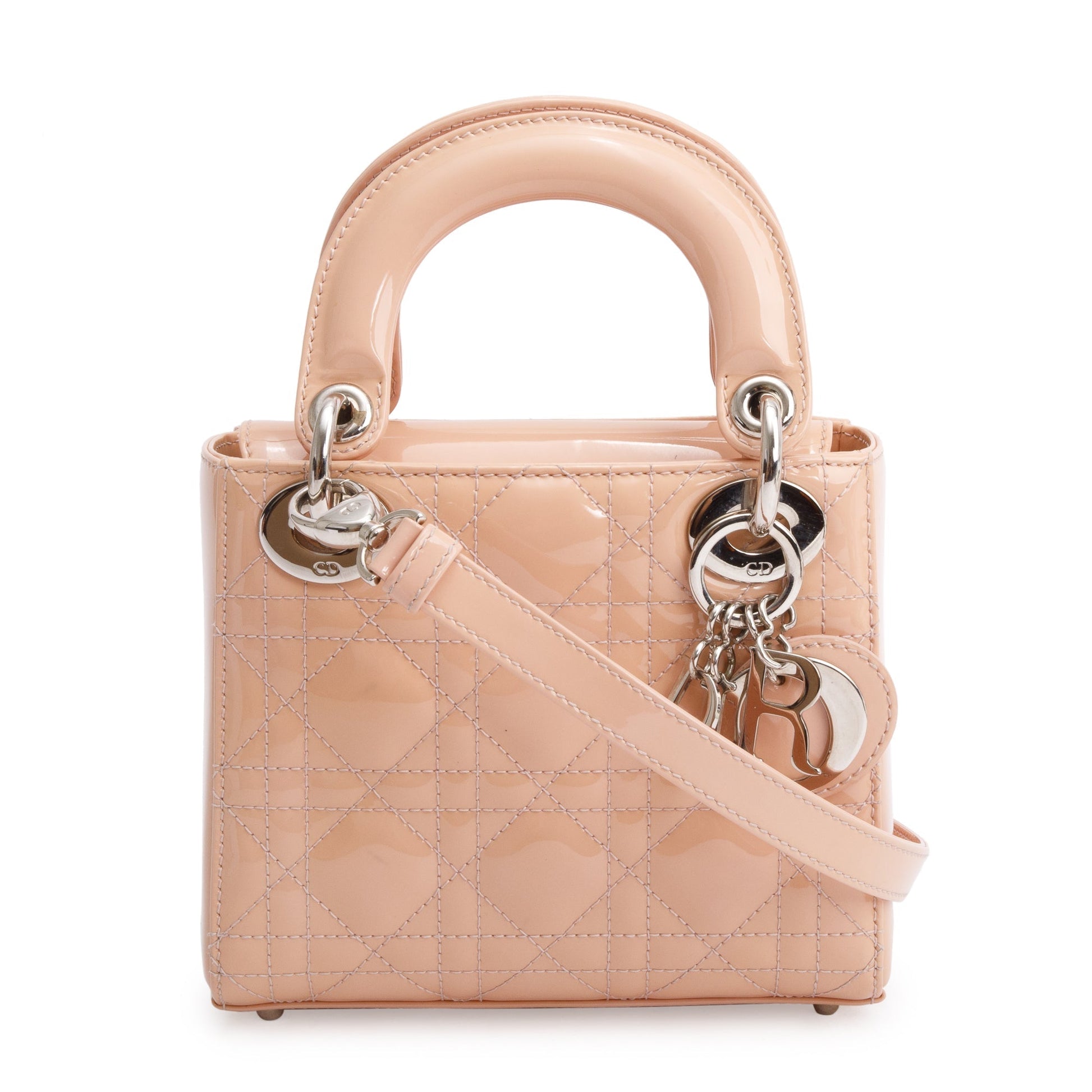 Dior Christian Neutral Cannage Patent Lady Bag Leather Mini Travel Bag