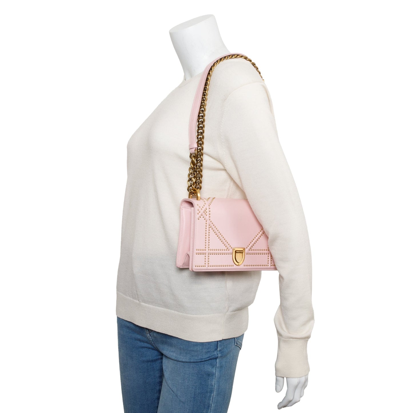 Dior Christian Calfskin Studded ama Flap Bag Leather Pink Travel Bag