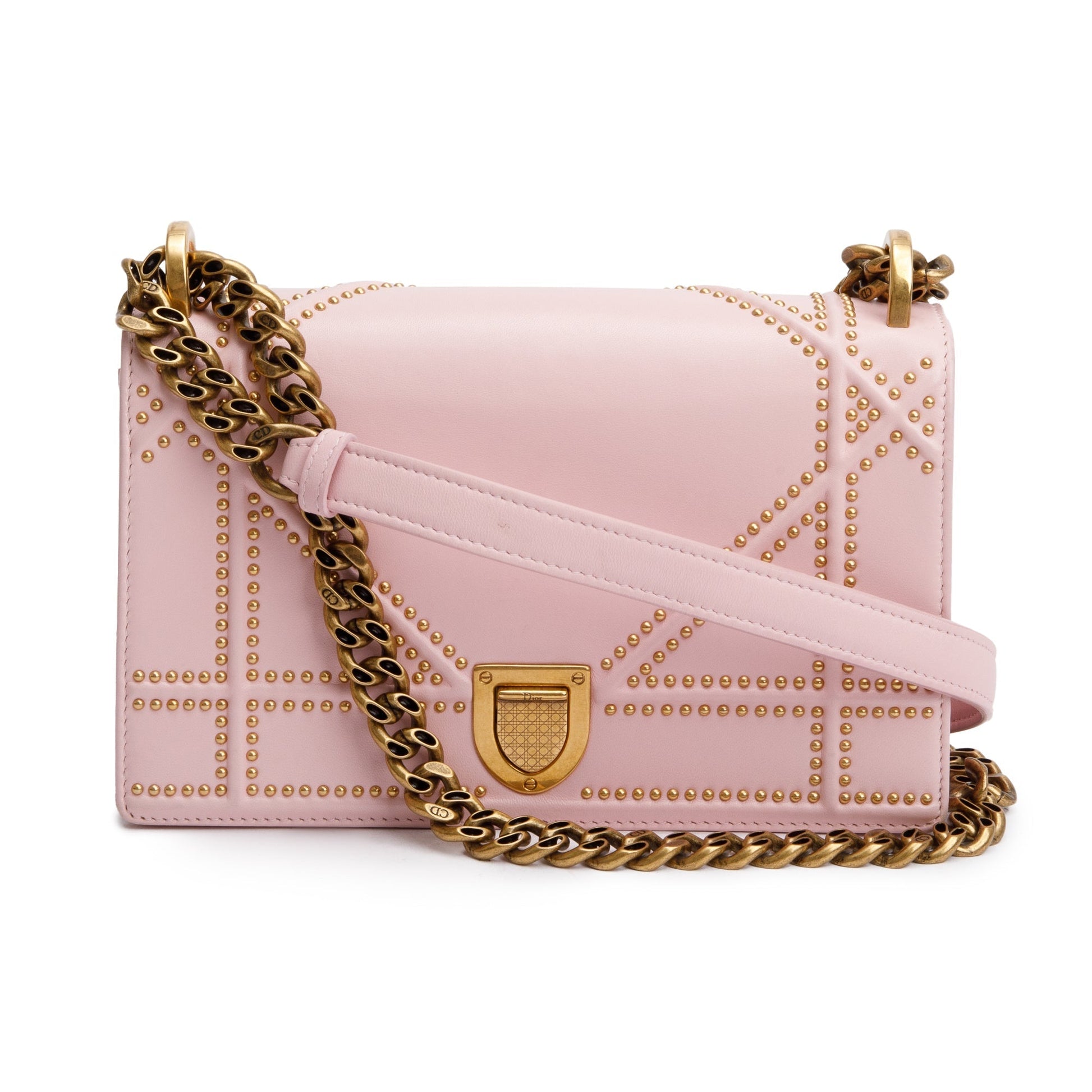 Dior Christian Calfskin Studded ama Flap Bag Leather Pink Travel Bag