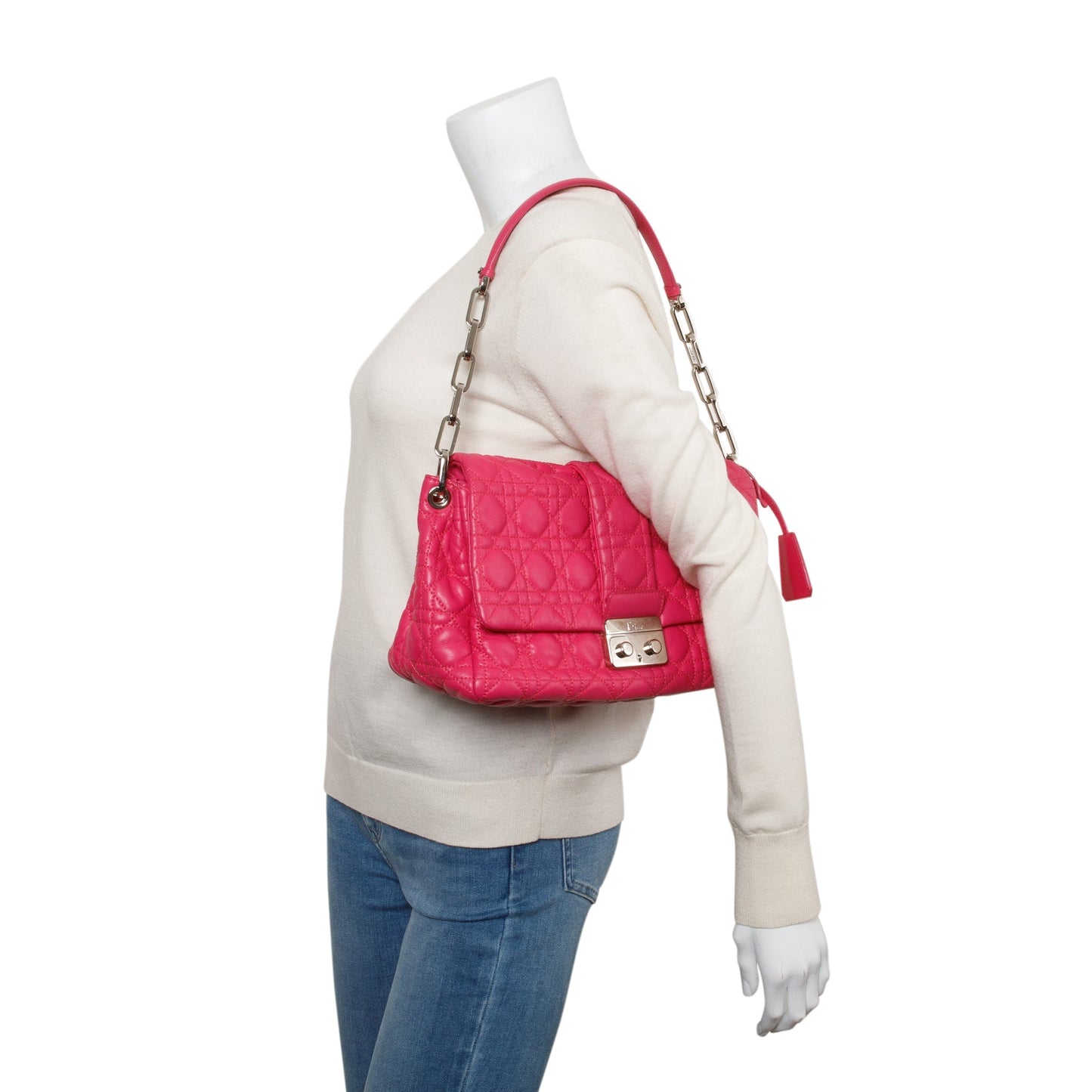 Dior Christian Cannage Calfskin New Lock Bag Leather Pink Travel Bag