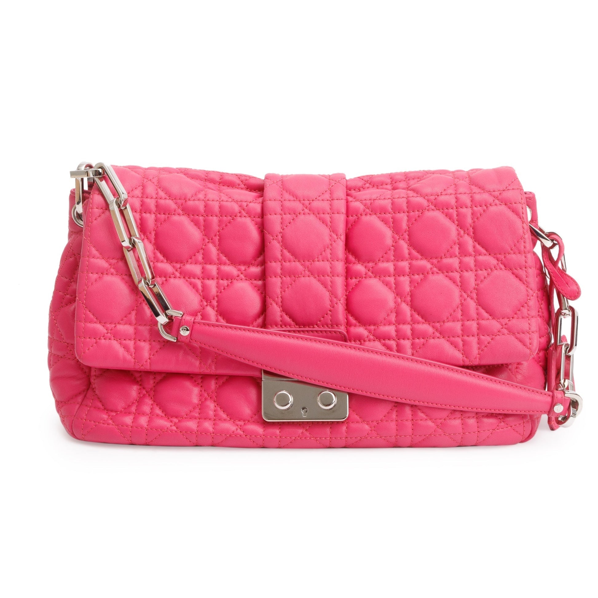 Dior Christian Cannage Calfskin New Lock Bag Leather Pink Travel Bag