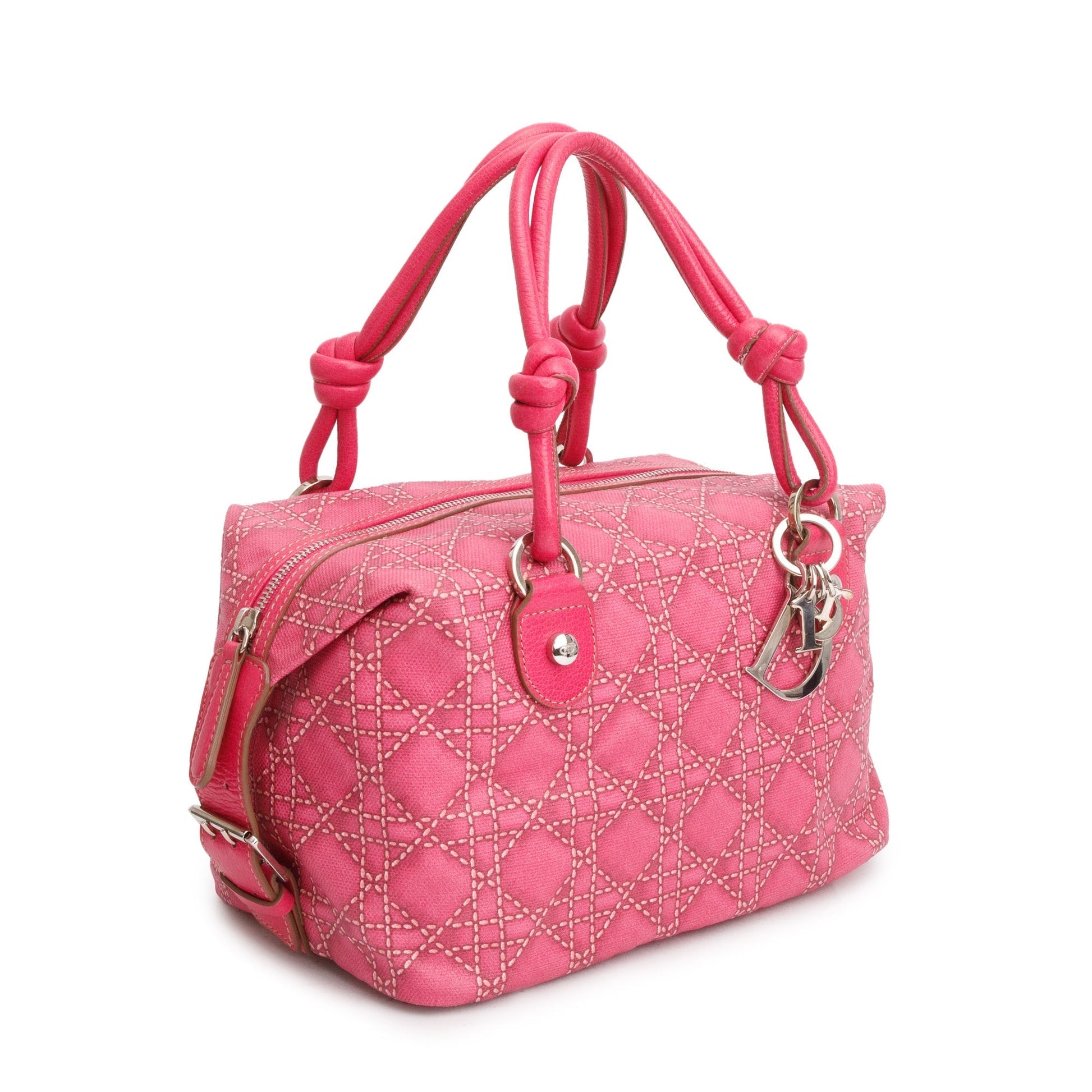 Dior Christian Cannage Coated Shoulder Bag Canvas Pink