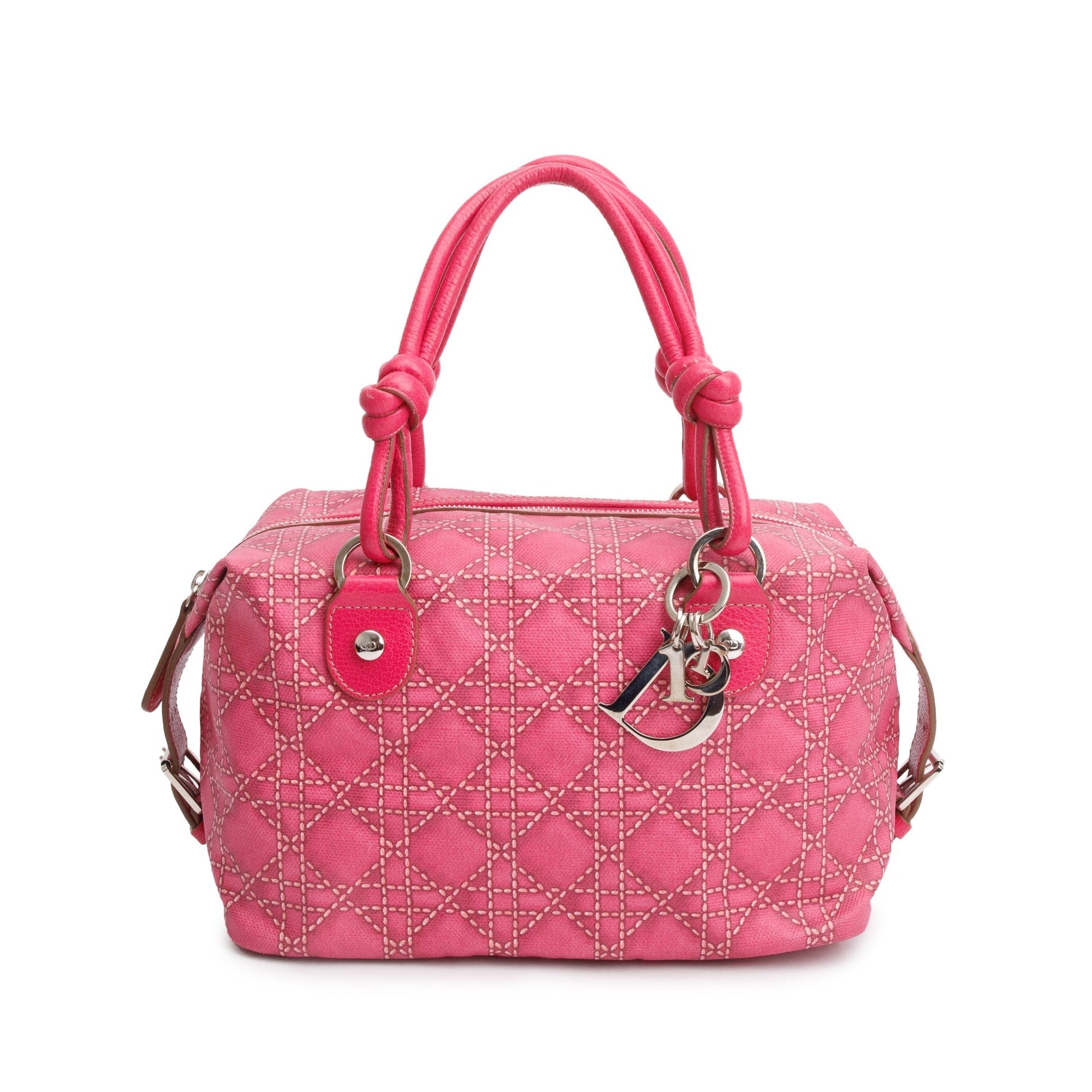 Dior Christian Cannage Coated Shoulder Bag Canvas Pink