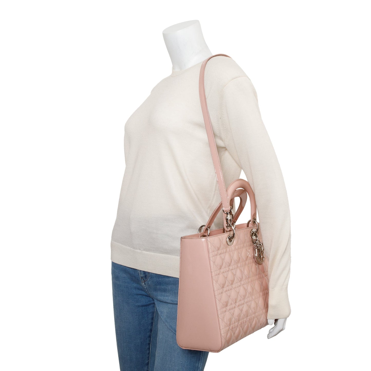 Dior Christian Cannage Patent Lady Bag Leather Pink Travel Bag