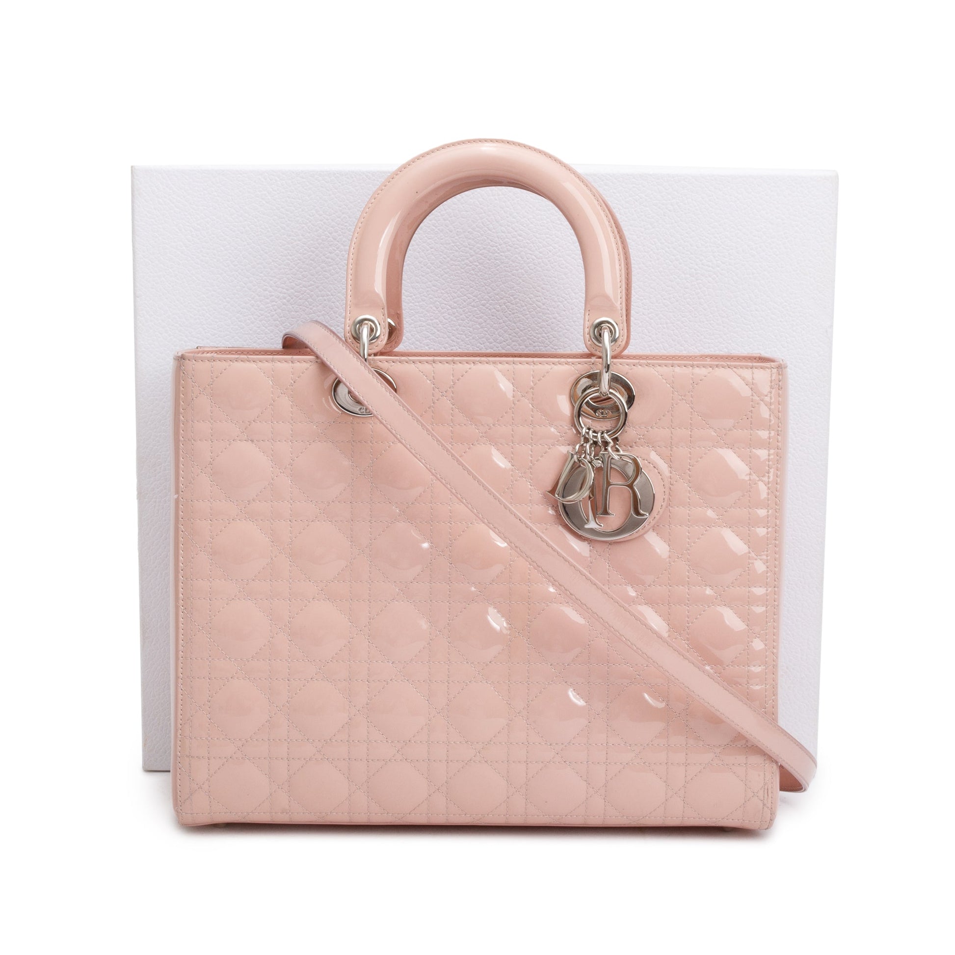 Dior Christian Cannage Patent Lady Bag Leather Pink Travel Bag
