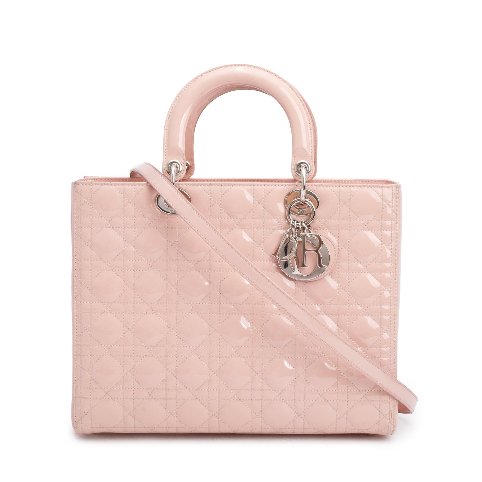 Dior Christian Cannage Patent Lady Bag Leather Pink Travel Bag