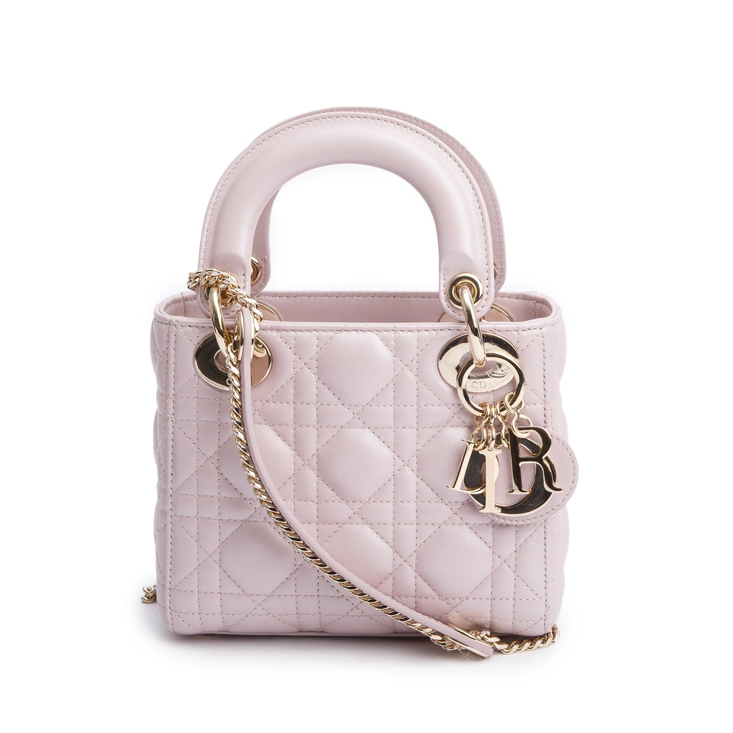 Dior Christian Iridescent Cannage Lady Bag Leather Pink Travel Bag