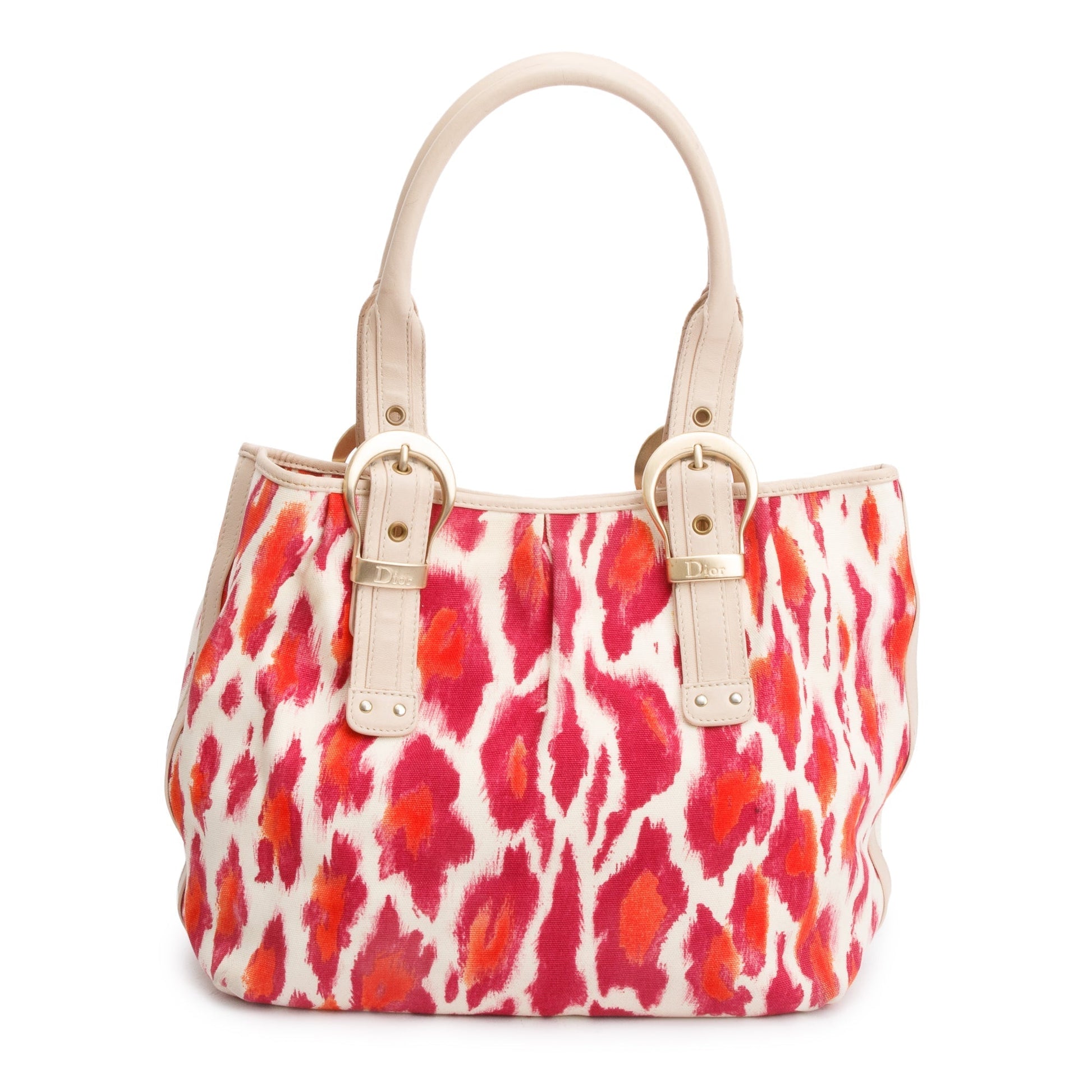 Dior Christian Multicolor Printed Buckle Tote Bag Canvas Pink