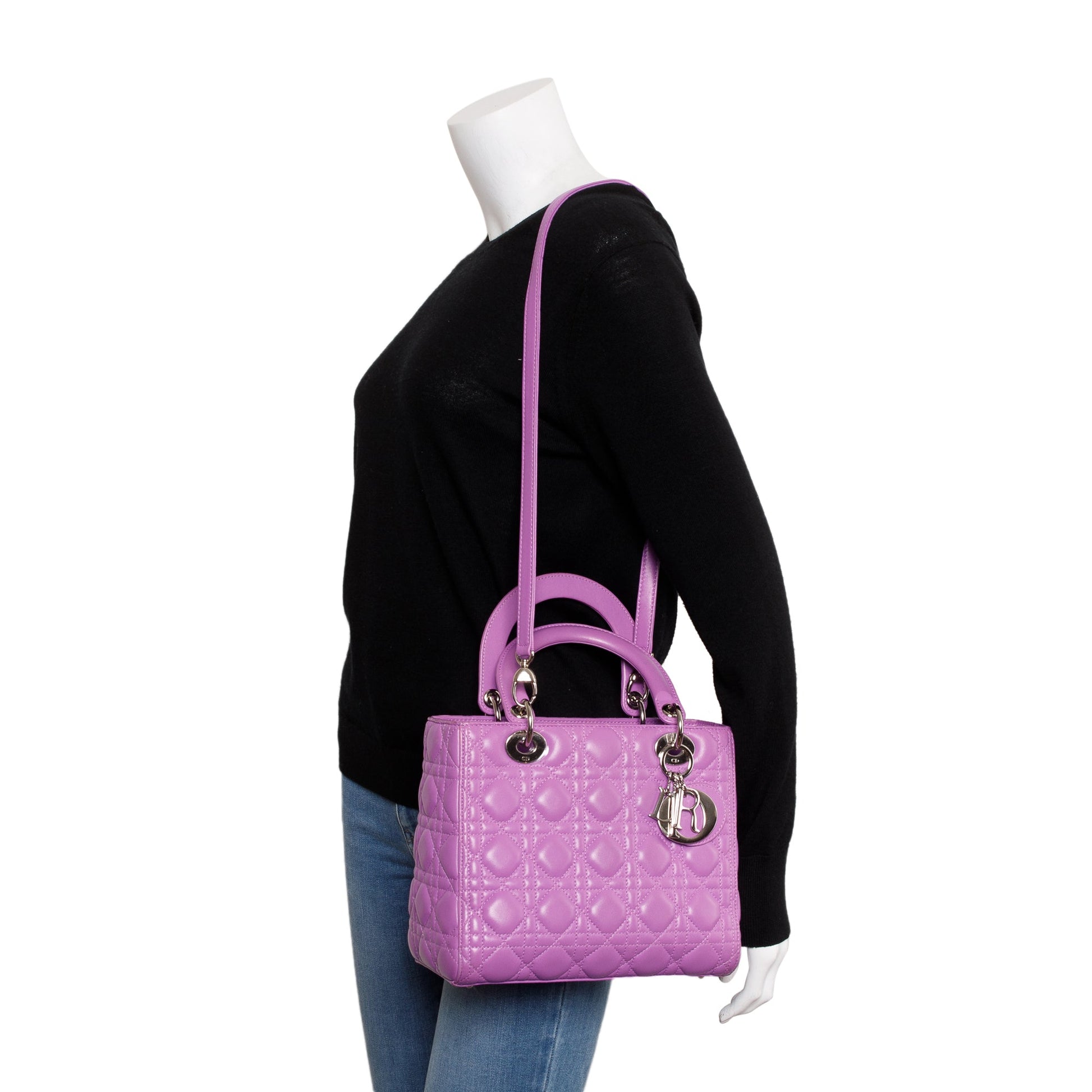 Dior Christian Purple Cannage Lambskin Lady Bag Leather Medium Travel Bag