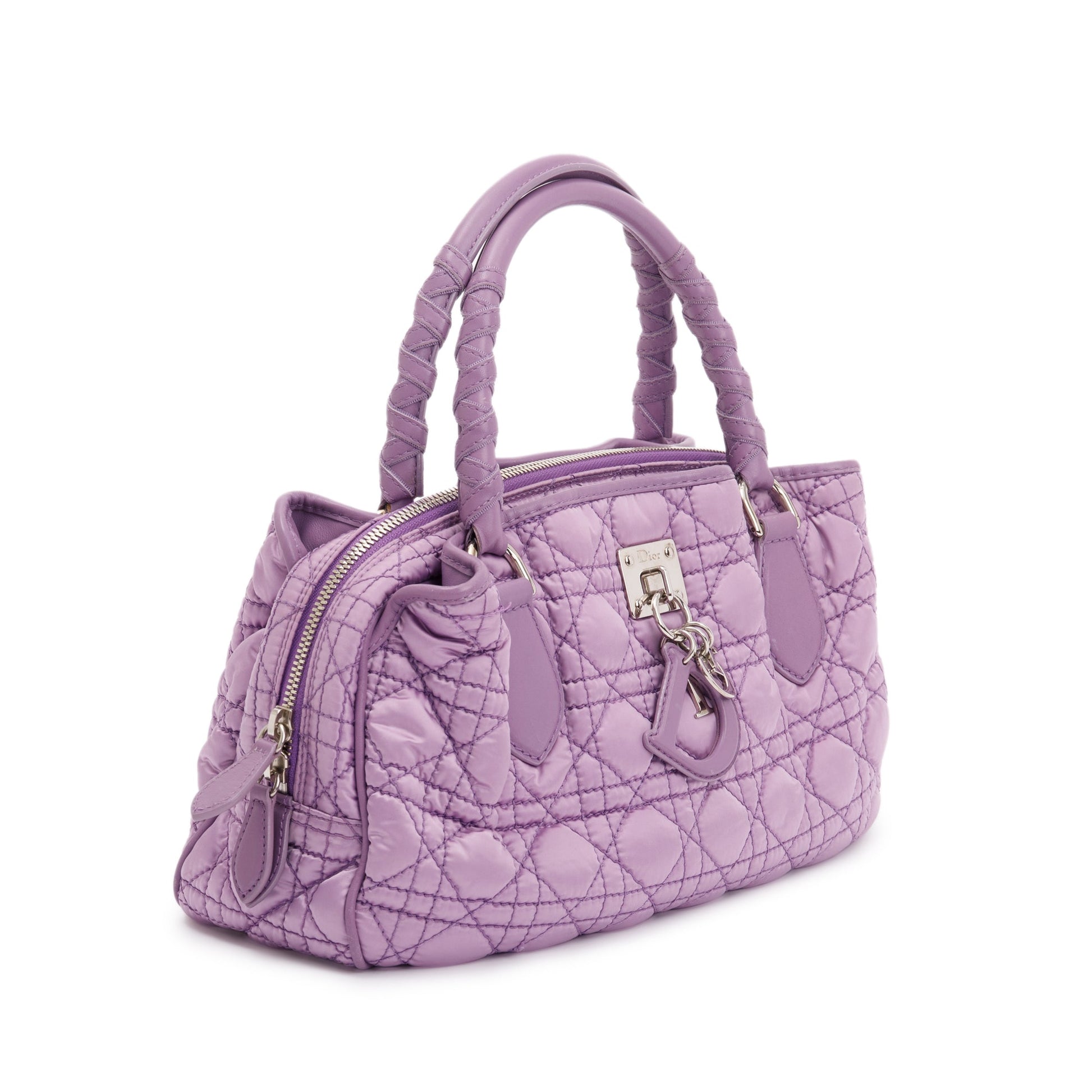 Dior Christian Purple Cannage Charming Bag Satin Quilted Travel Bag