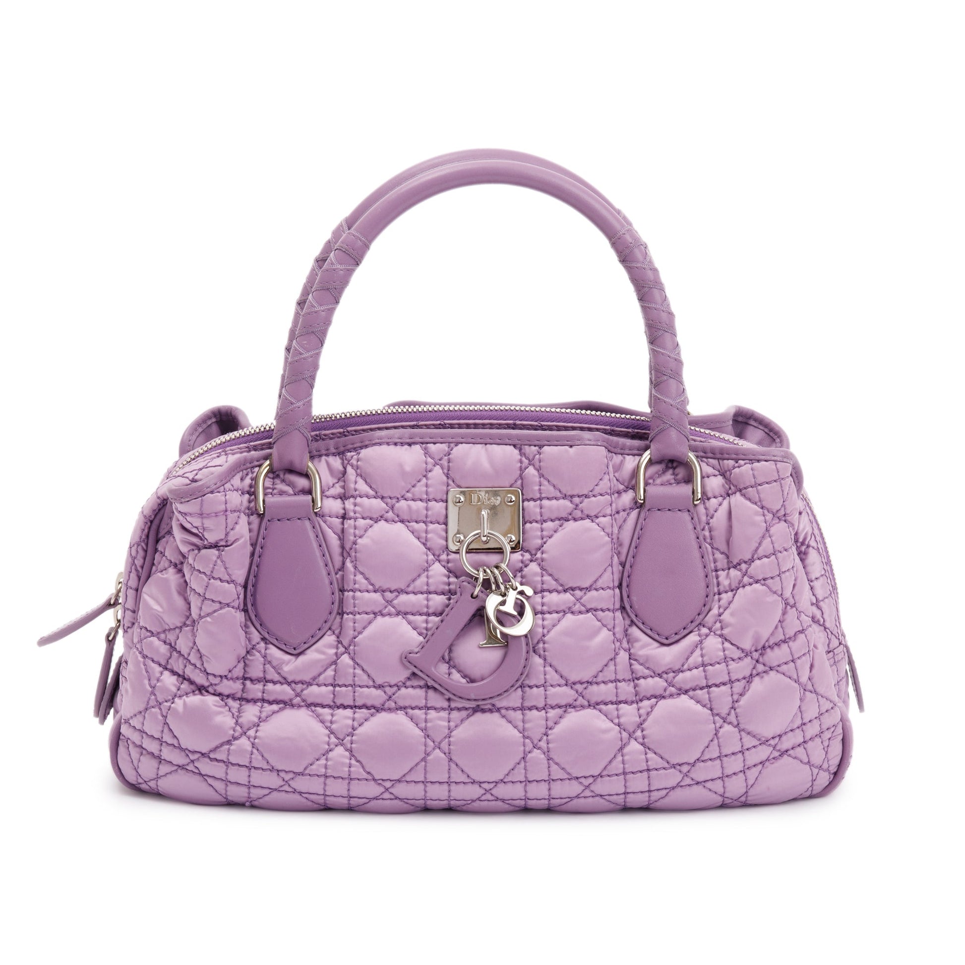Dior Christian Purple Cannage Charming Bag Satin Quilted Travel Bag