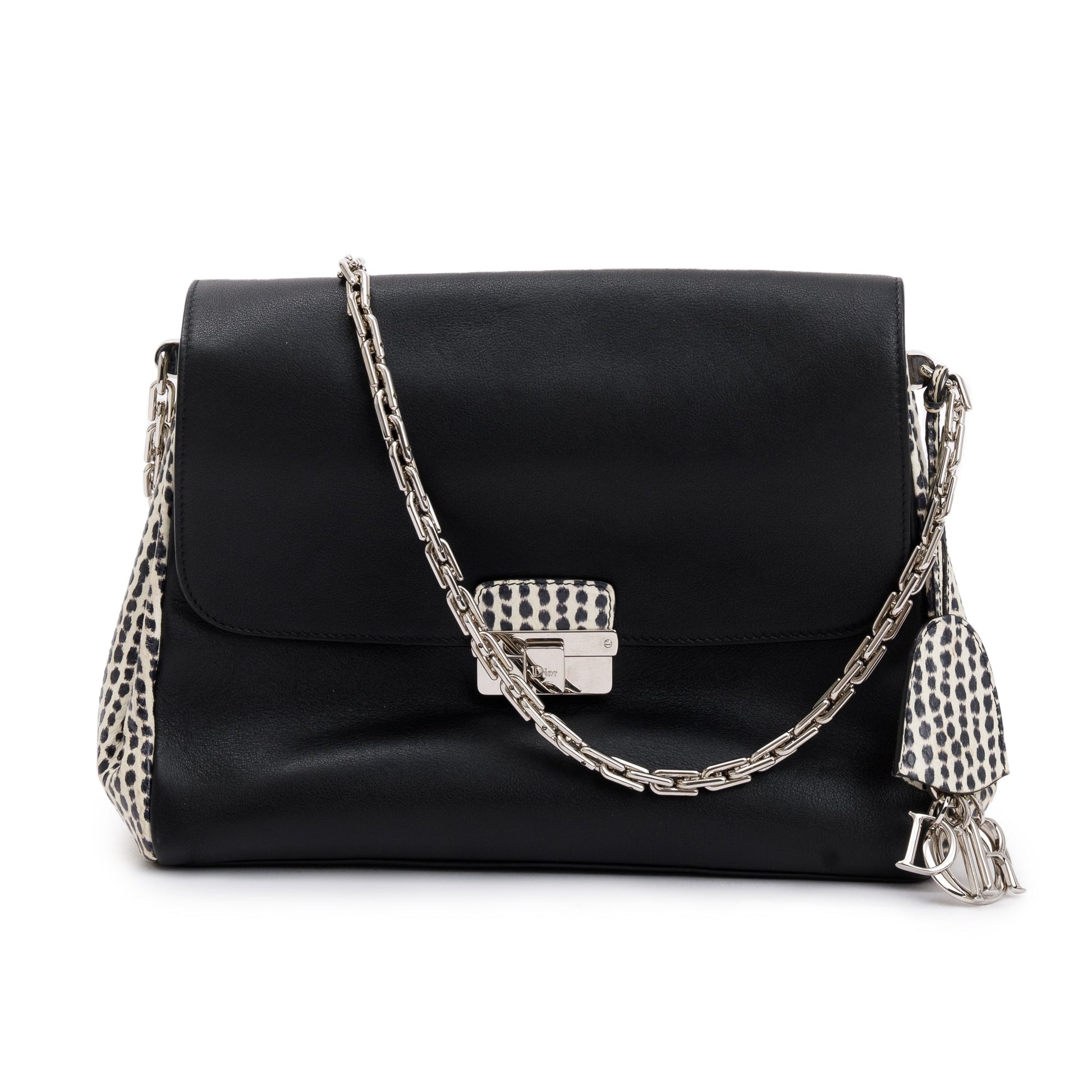 Dior Christian Python Trimmed Calfskin ling Bag Leather Black Travel Bag