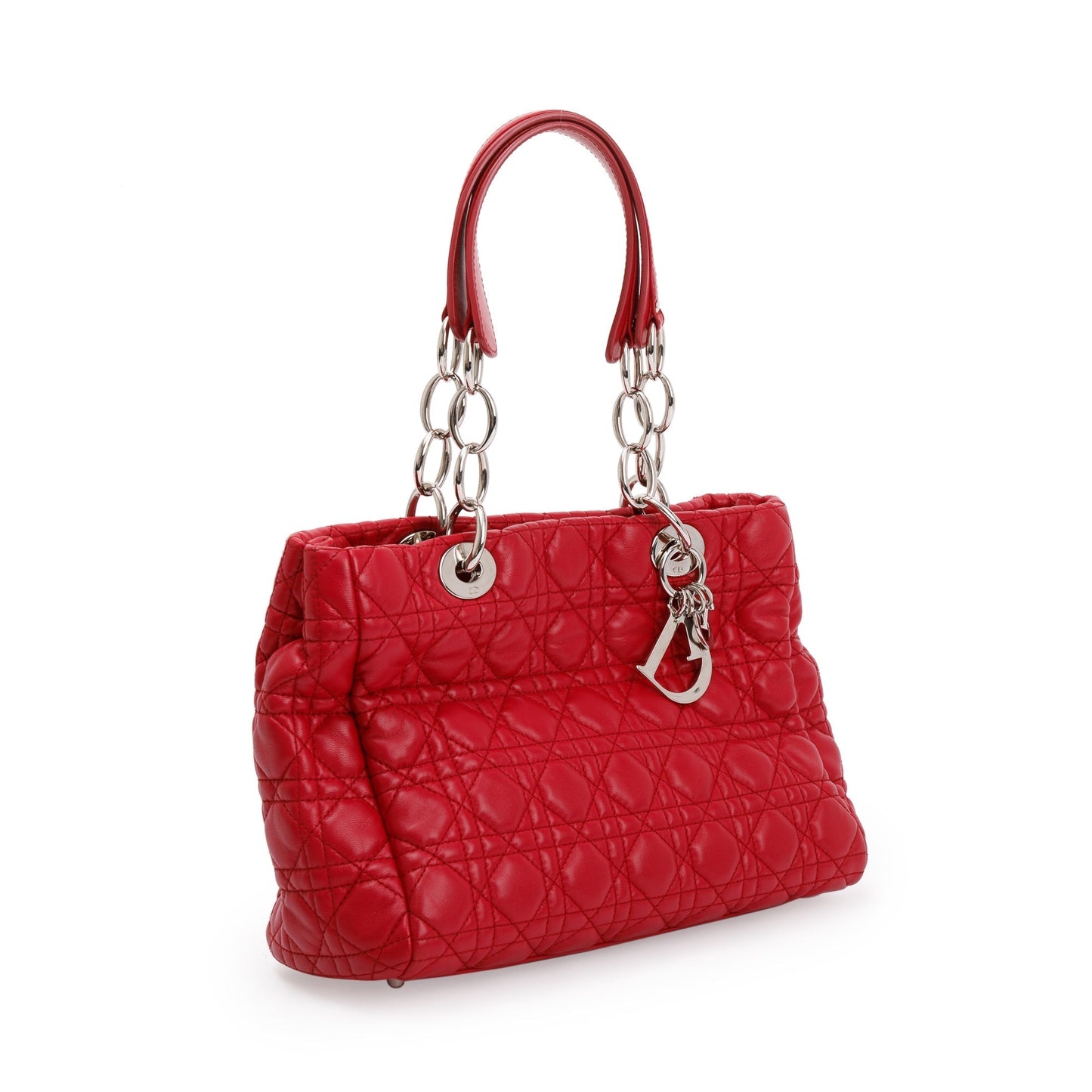 Dior Christian Cannage Calfskin Lady Soft Shopping Tote Leather Red Tote Bag