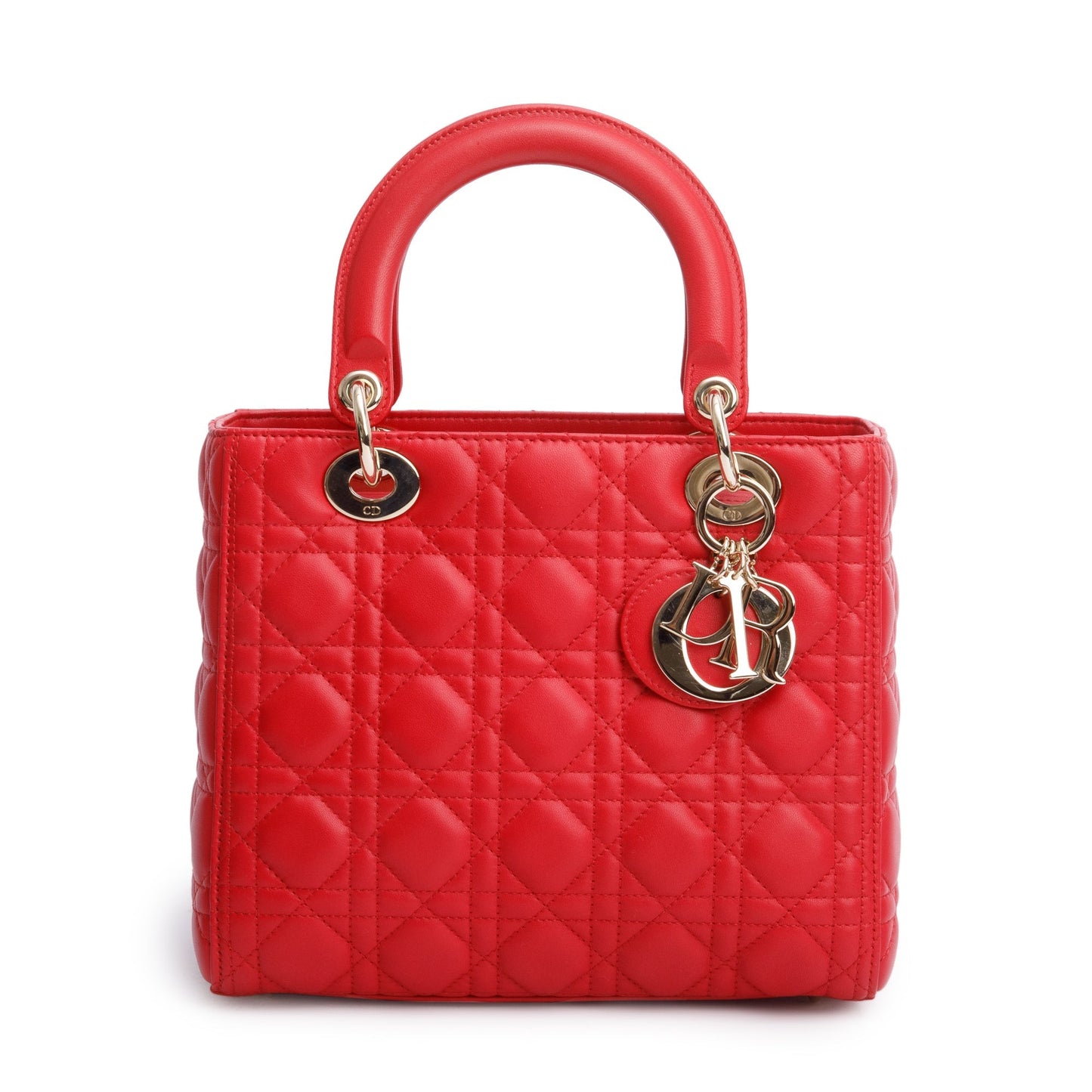 Dior Christian Cannage Lambskin Lady Bag Leather Red Travel Bag
