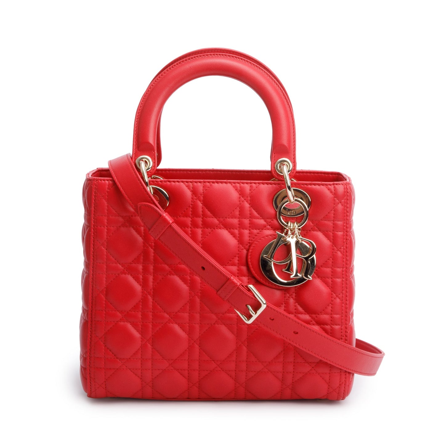 Dior Christian Cannage Lambskin Lady Bag Leather Red Travel Bag