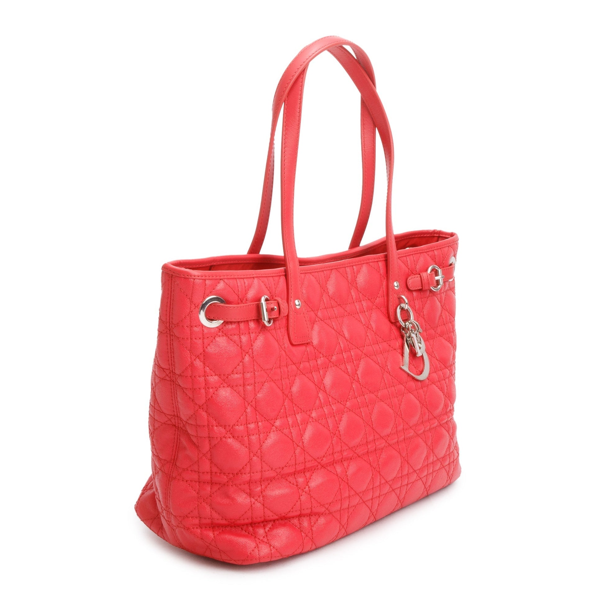 Dior Christian Cannage Panarea Shopping Tote Handbag Red Tote Bag