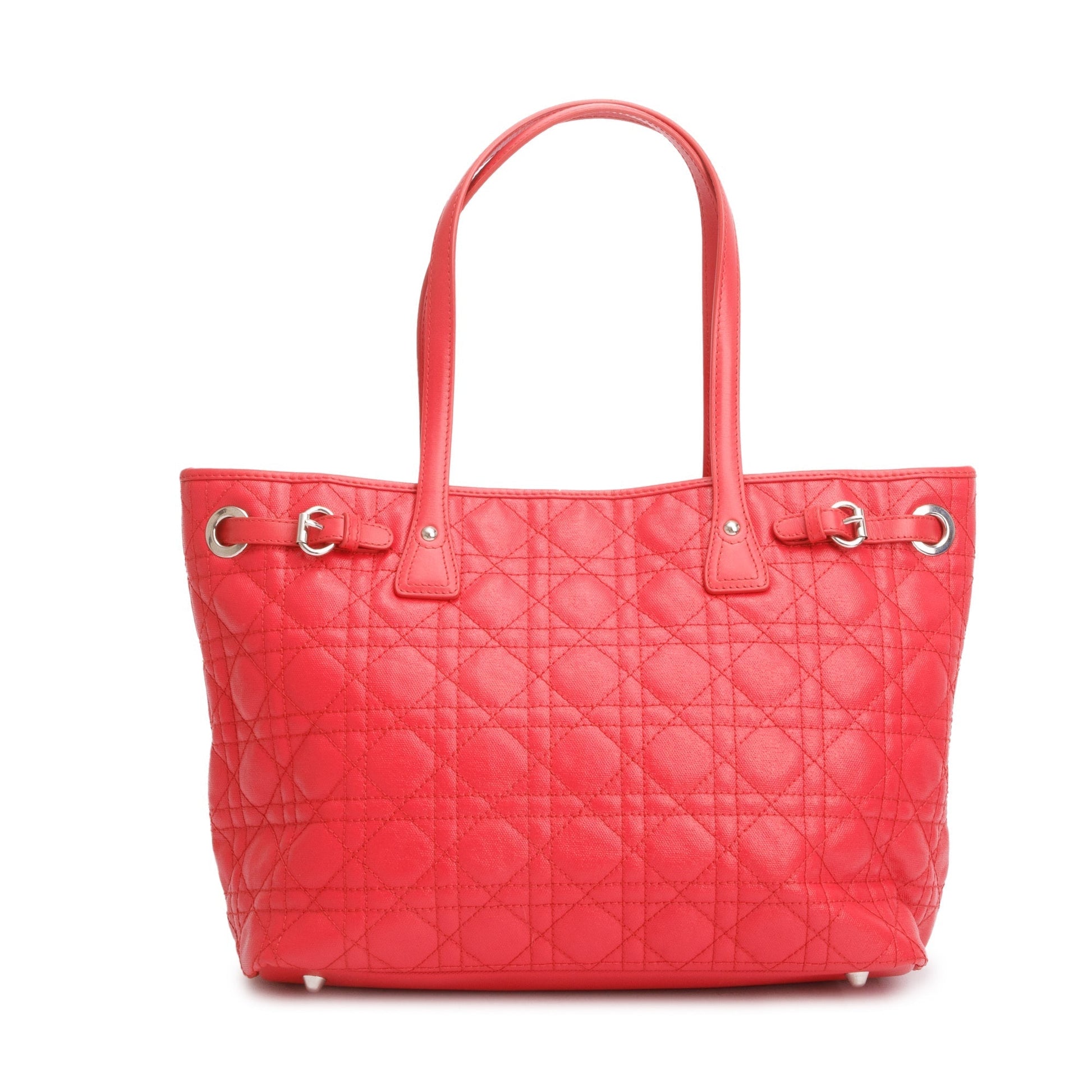 Dior Christian Cannage Panarea Shopping Tote Handbag Red Tote Bag