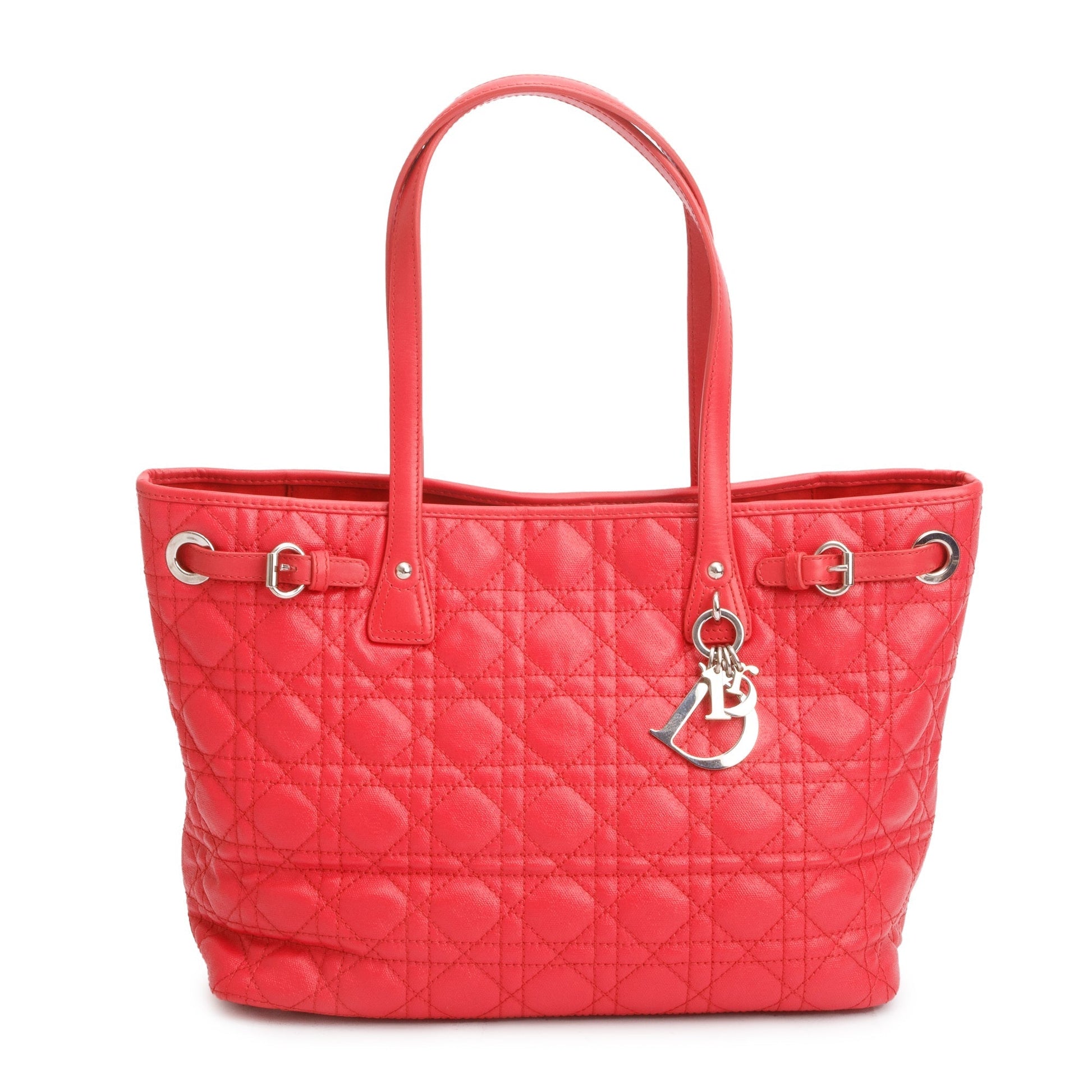 Dior Christian Cannage Panarea Shopping Tote Handbag Red Tote Bag