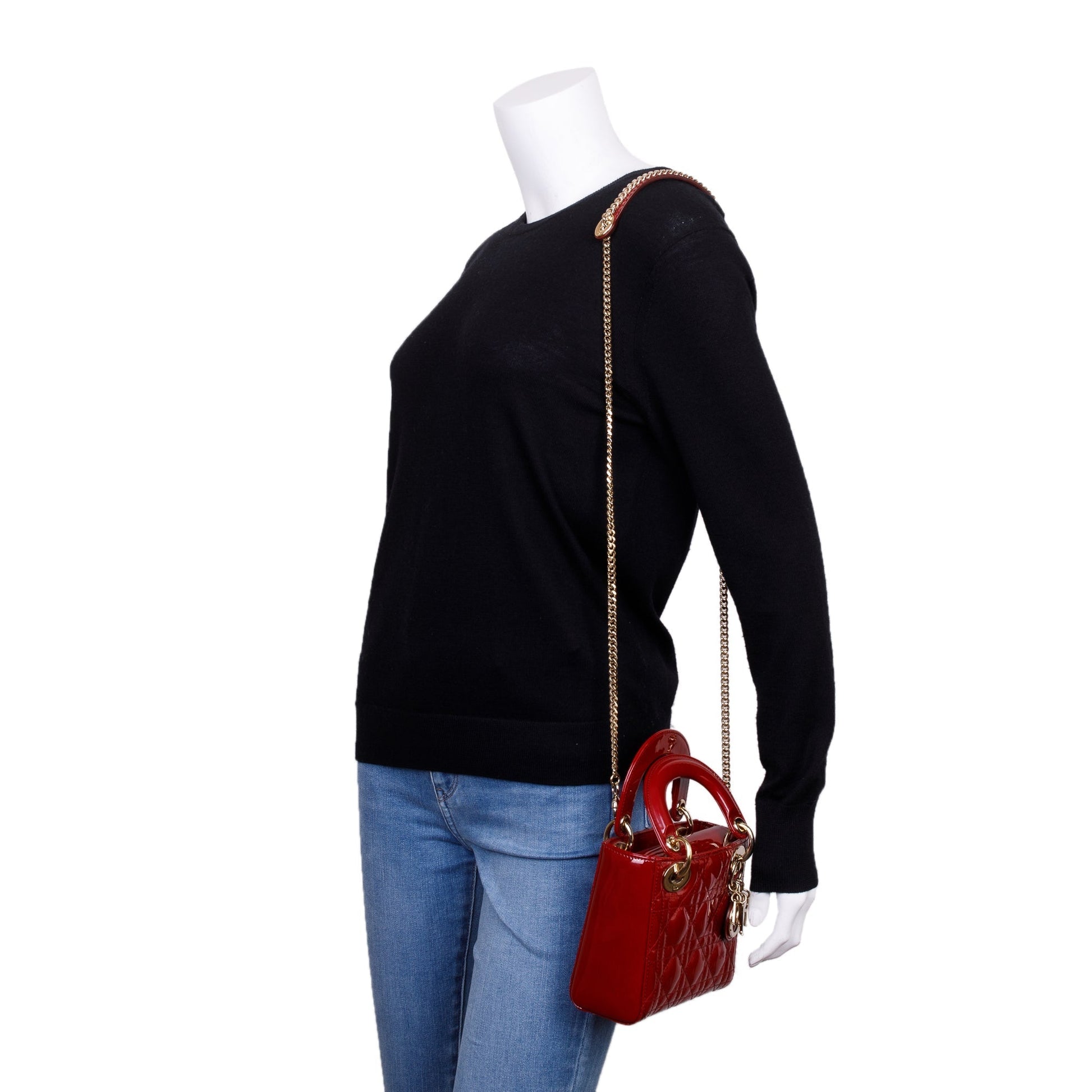 Dior Christian Cannage Patent Lady Bag Leather Red Travel Bag