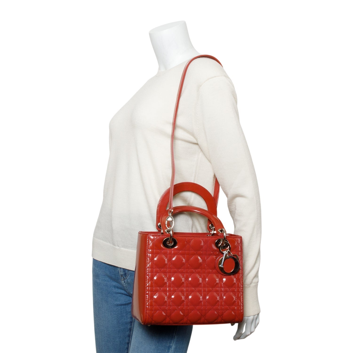Dior Christian Cannage Patent Lady Bag Leather Red Travel Bag Dior Bag