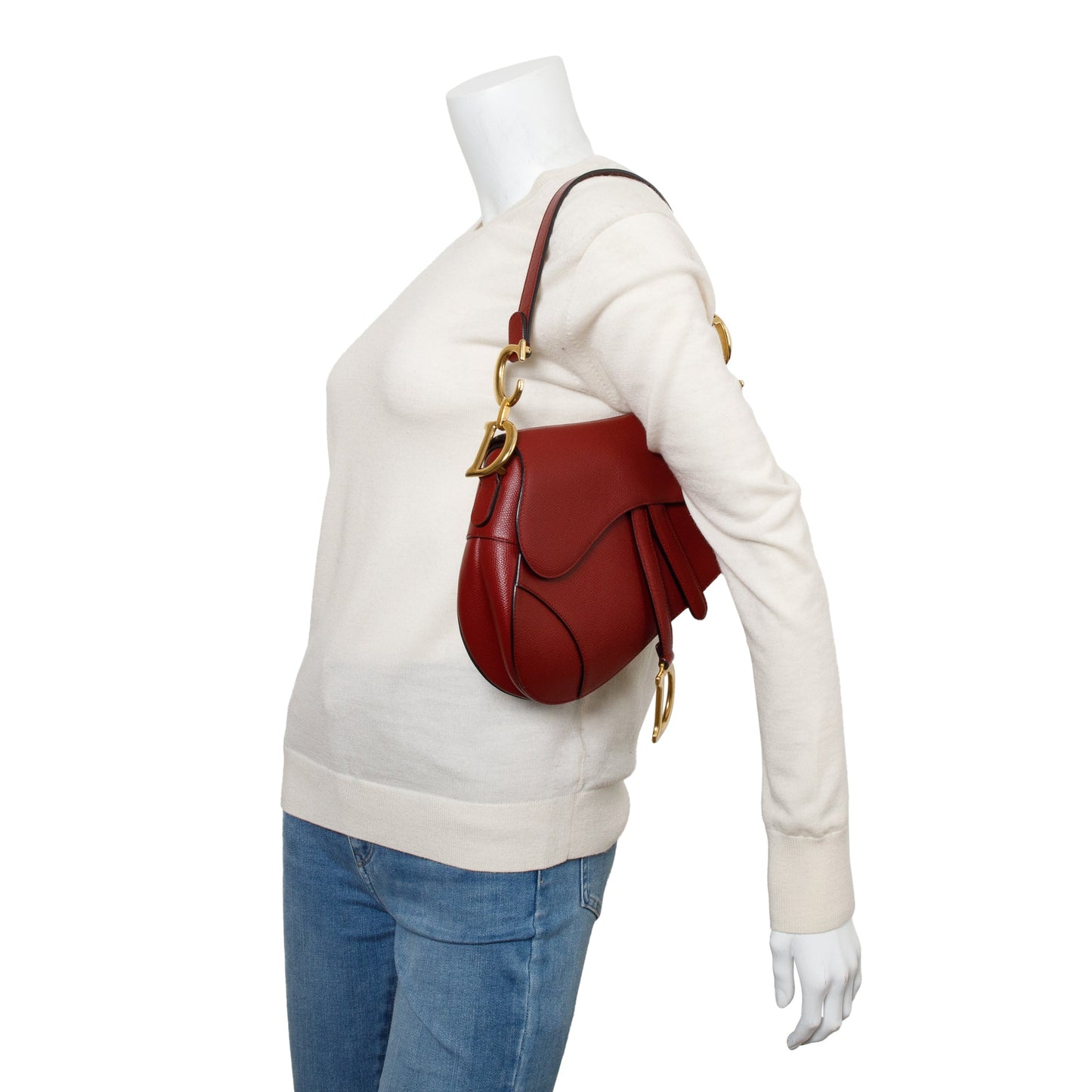 Dior Christian Grained Calfskin Saddle Bag Leather Red Travel Bag