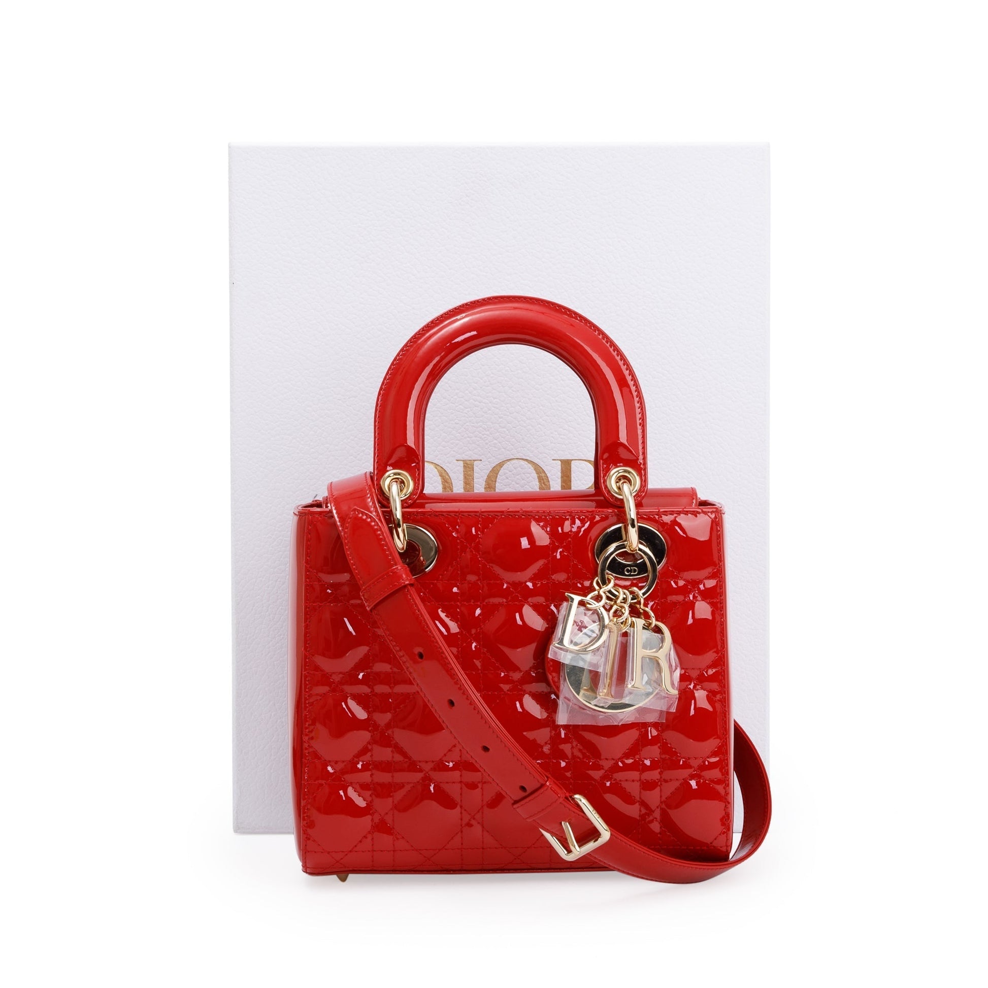 Dior Christian Patent Cannage Lady Bag Leather Red Travel Bag
