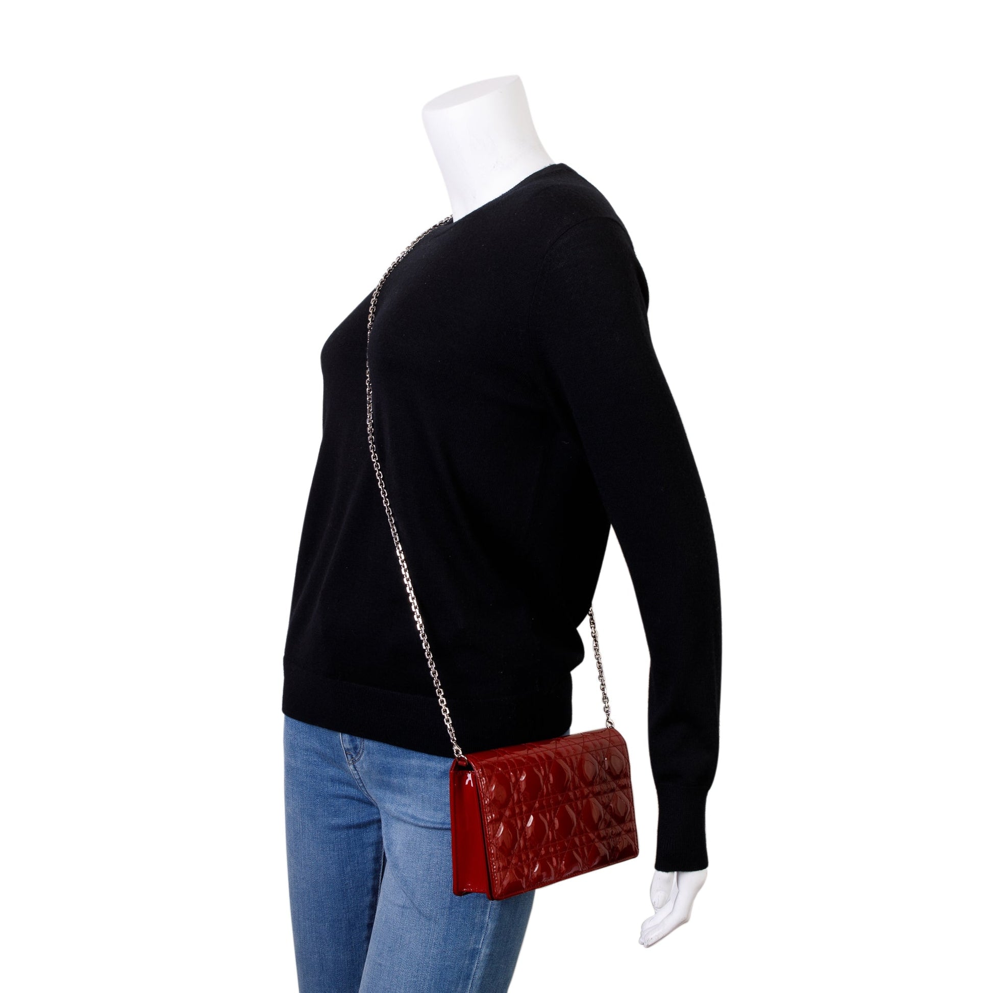 Dior Christian Patent Lady Pouch Handbag Leather Red Travel Bag