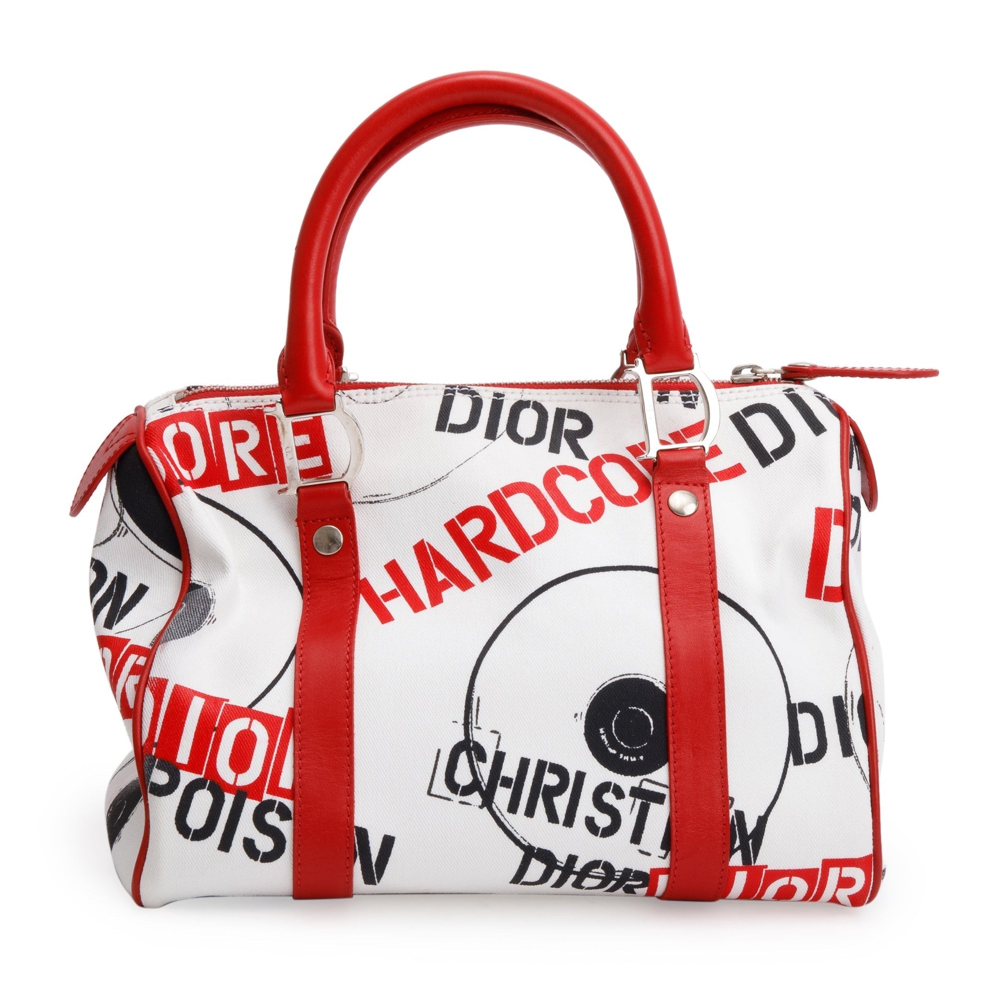 Dior Christian Printed Hardcore Boston Pierced Bag Canvas White Travel Bag