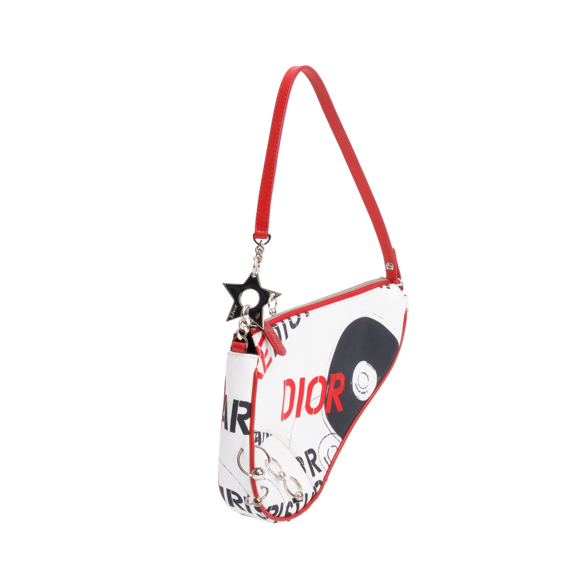 Dior Christian Printed Hardcore Mini Saddle Bag Canvas White Travel Bag
