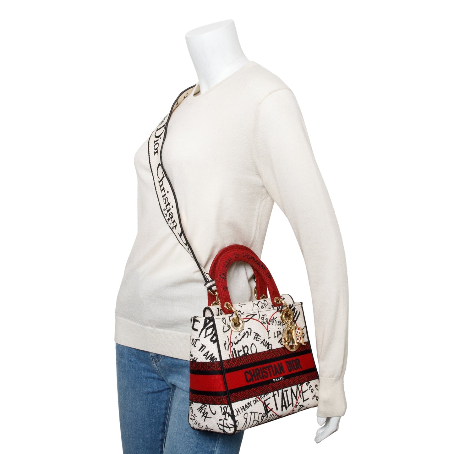 Dior Christian Red amour Graffiti Medium Lady Di Canvas Black Travel Bag