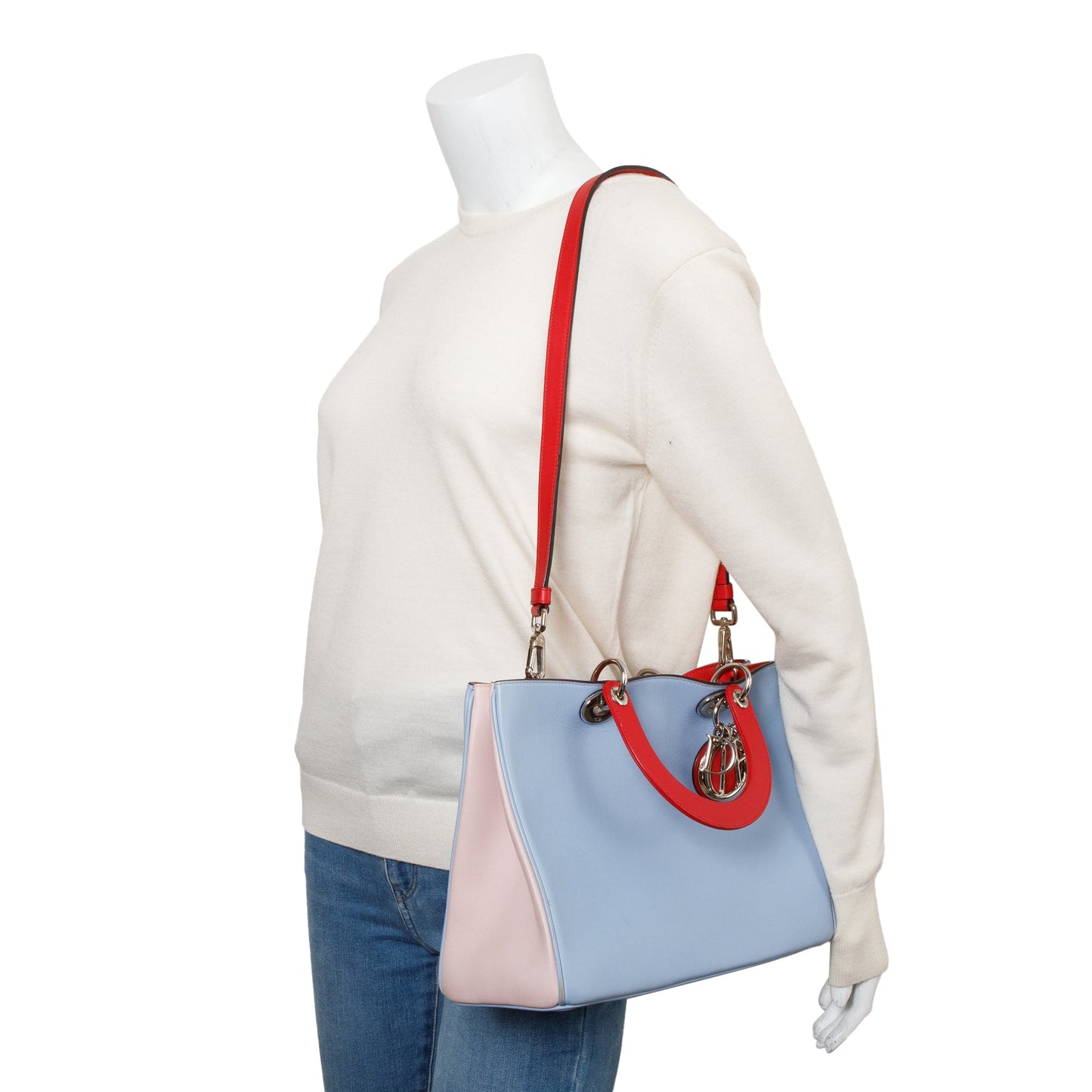 Dior Christian Tricolor Calfskin issimo Tote Handbag Leather Medium Tote Bag