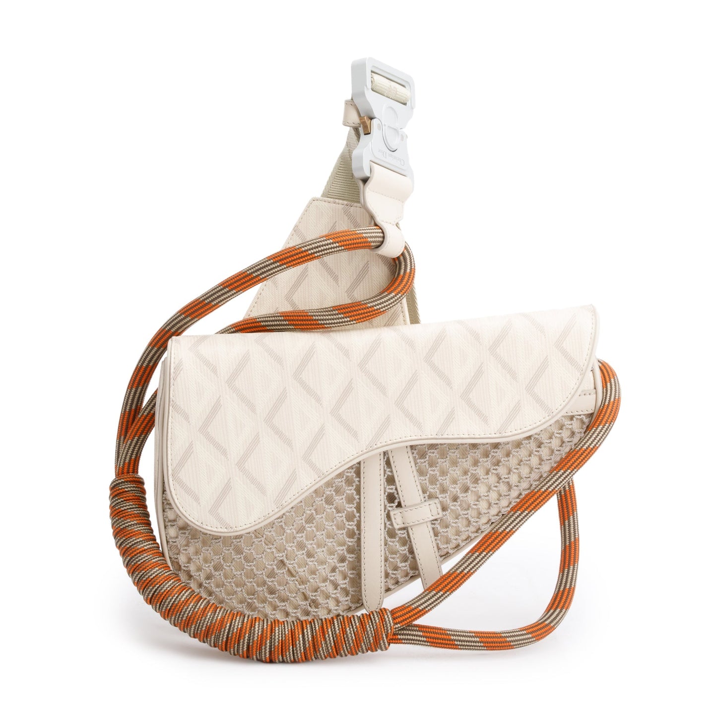 Dior Christian Cd Diamond Coated Nautic Saddle Crossbody Canvas White Crossbody Bag