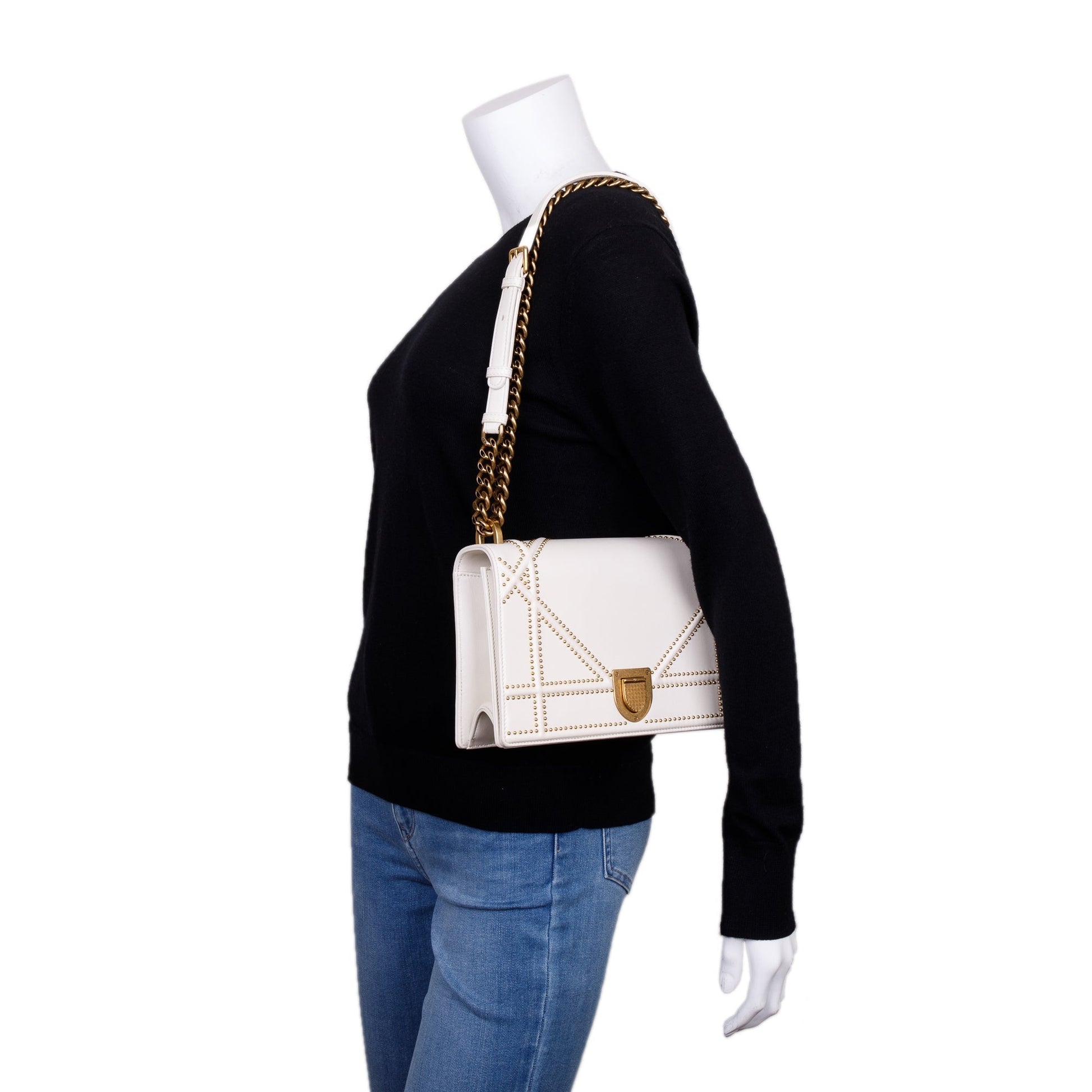 Dior Christian Calfskin Studded ama Flap Bag Leather White Travel Bag