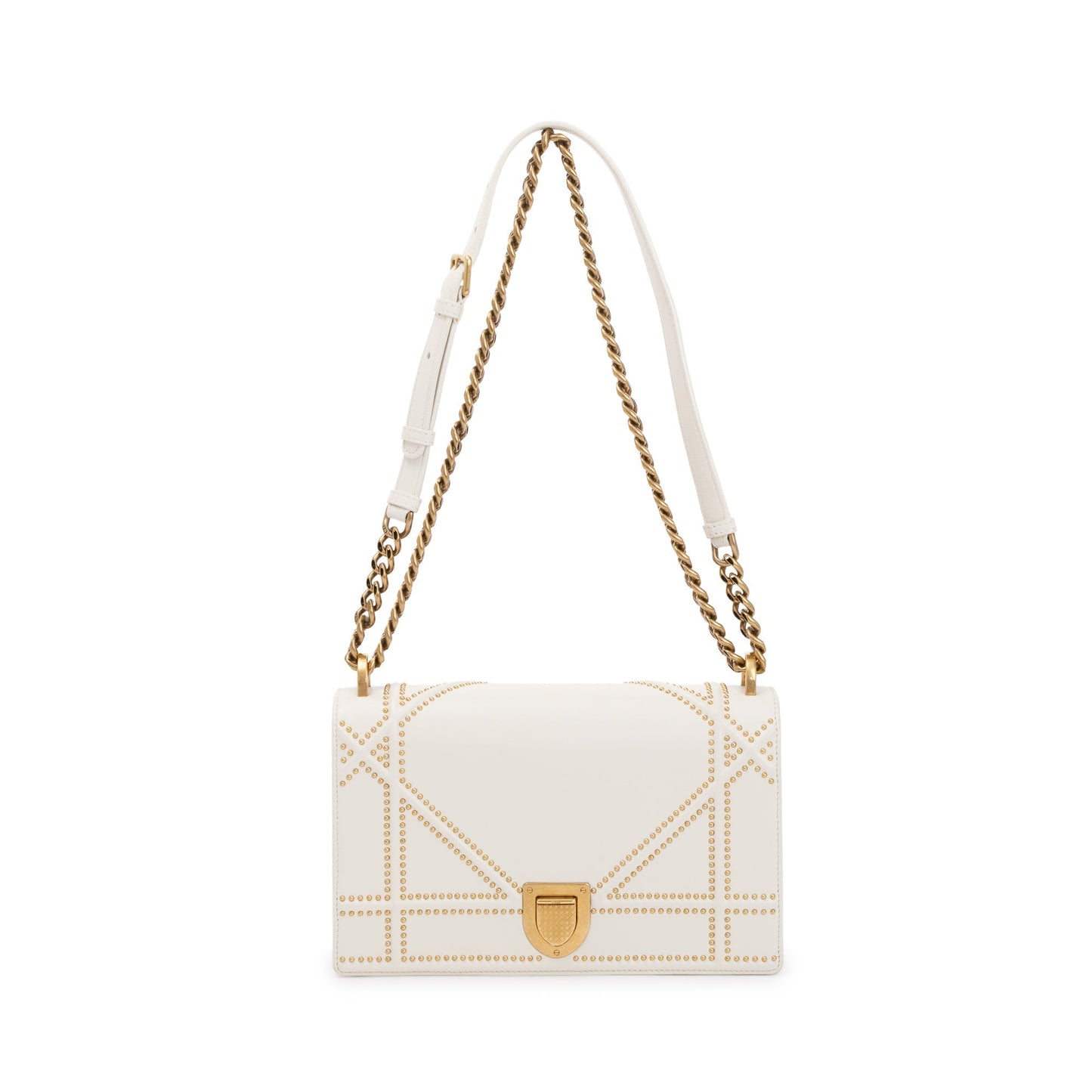 Dior Christian Calfskin Studded ama Flap Bag Leather White Travel Bag