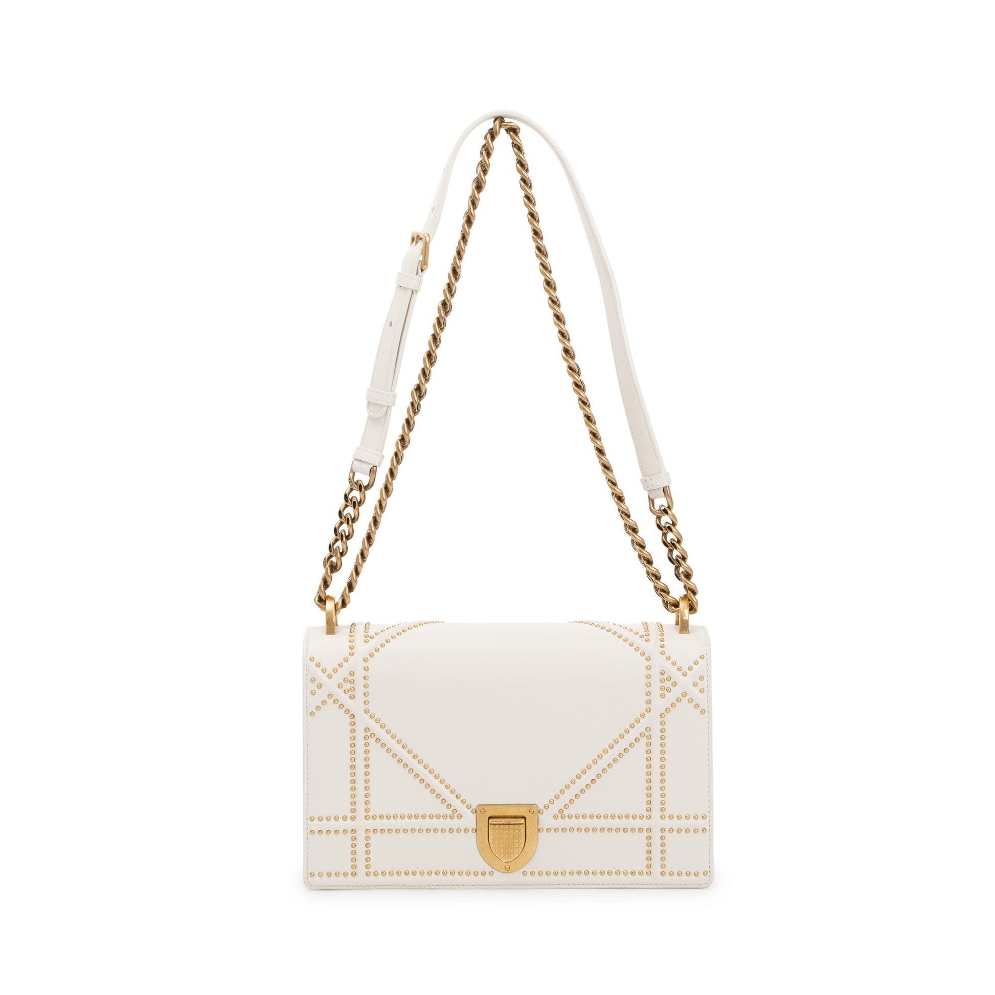 Dior Christian Calfskin Studded ama Flap Bag Leather White Travel Bag