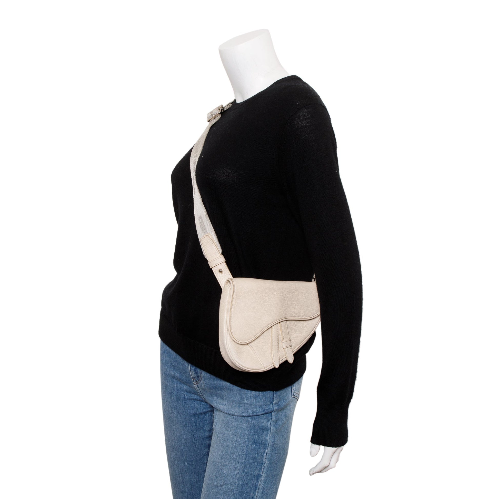 Dior Christian Calfskin Saddle Crossbody Bag Leather White