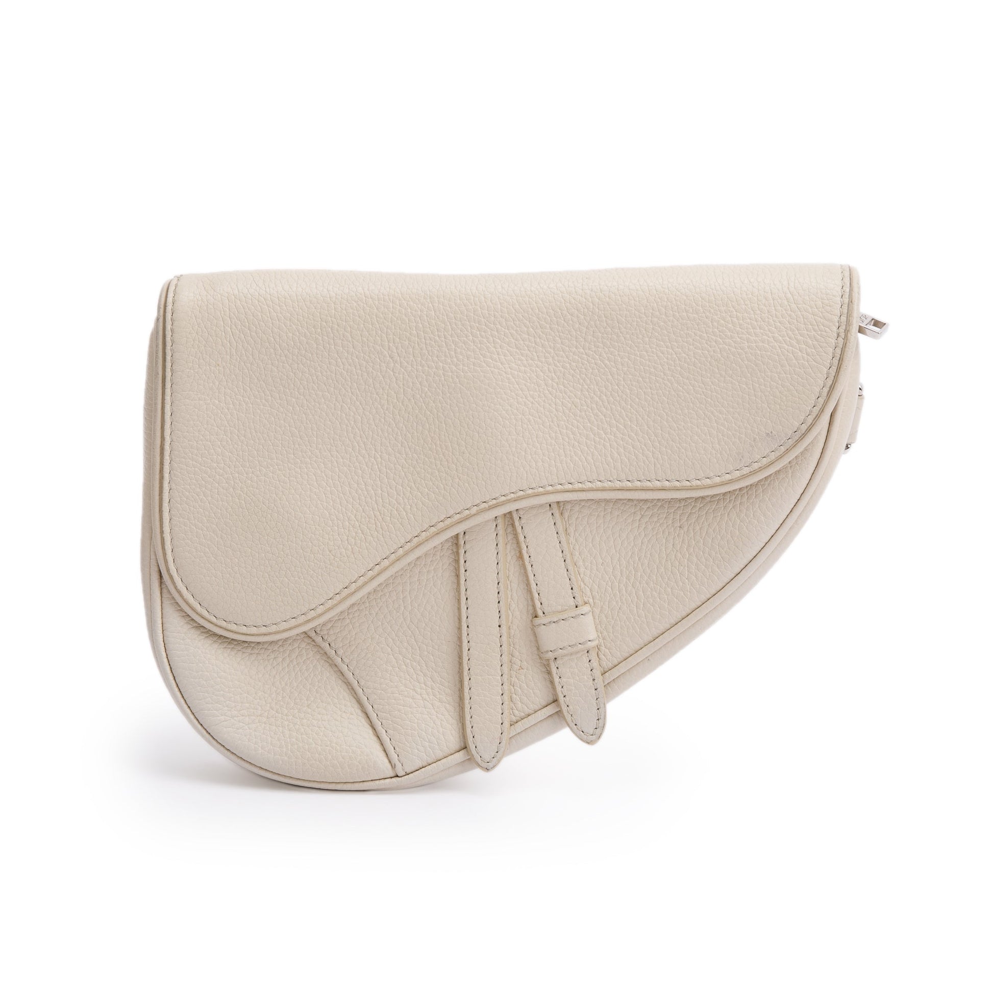 Dior Christian Calfskin Saddle Crossbody Bag Leather White