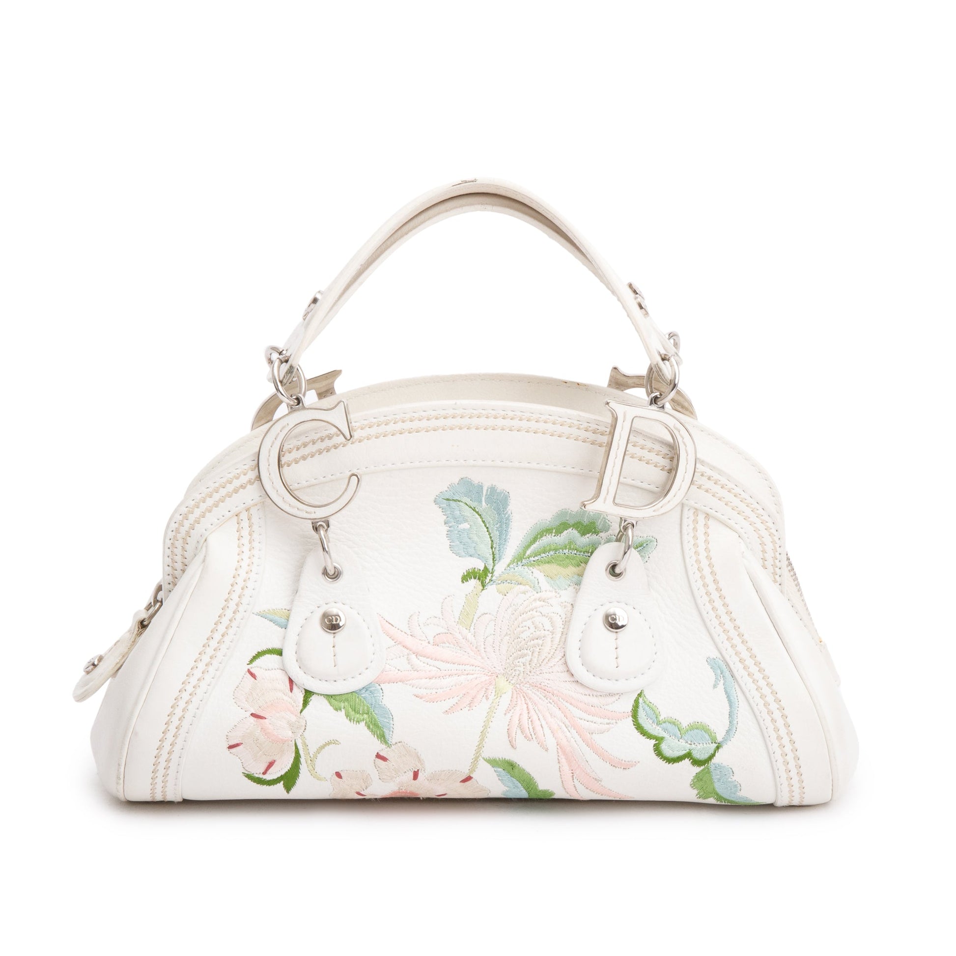 Dior Christian Embroidered Calfskin Small Detective Bag Leather White Travel Bag