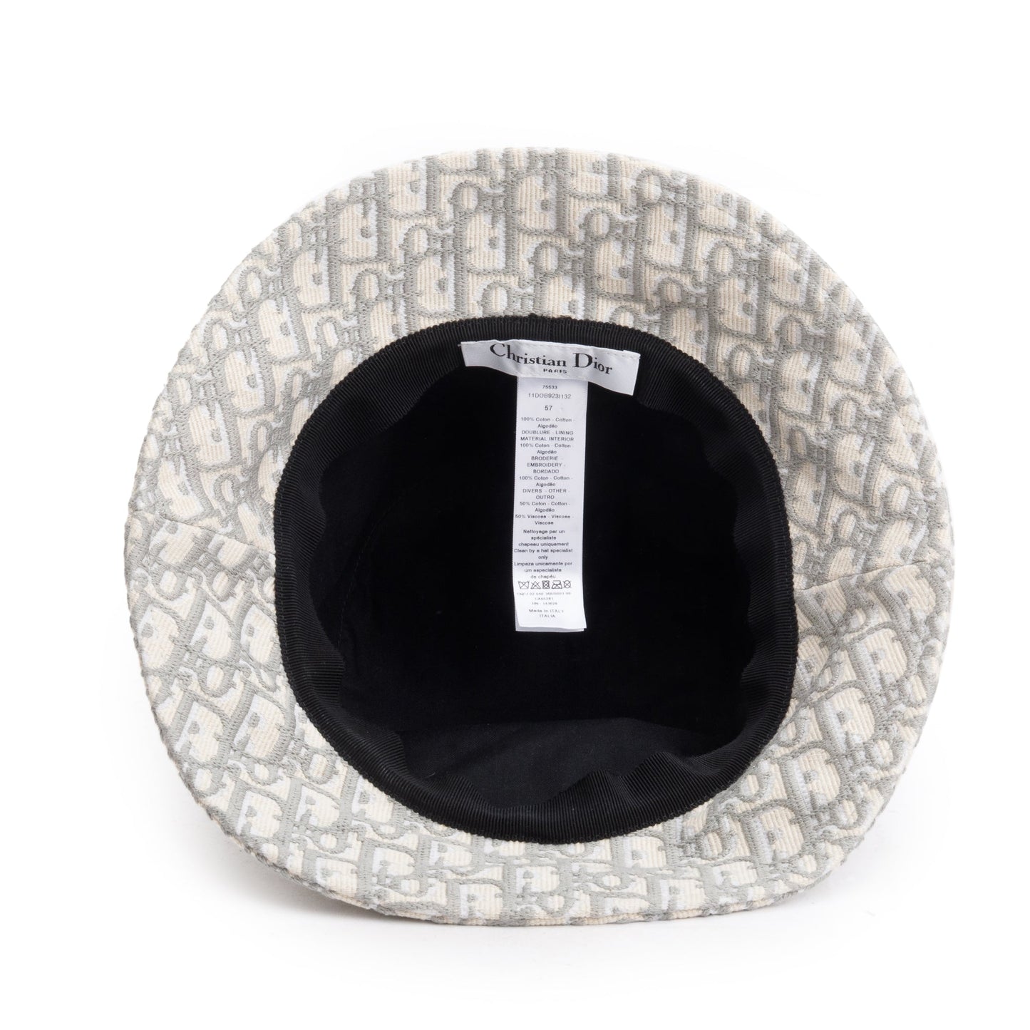Dior Christian Gray Embroidery Oblique Brim Hat Handbag White Small Bucket Bag