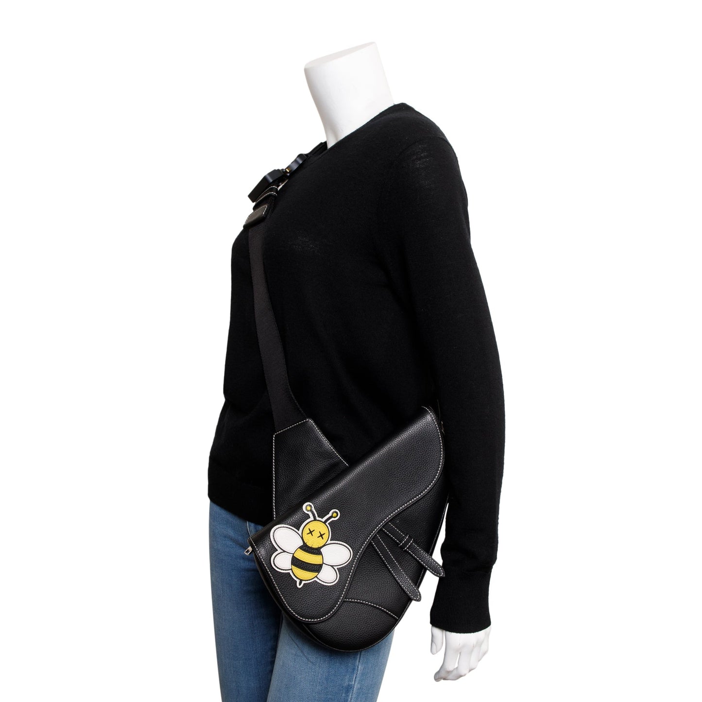 Dior Christian X Kaws Calfskin Bee Saddle Bag Leather Travel Bag