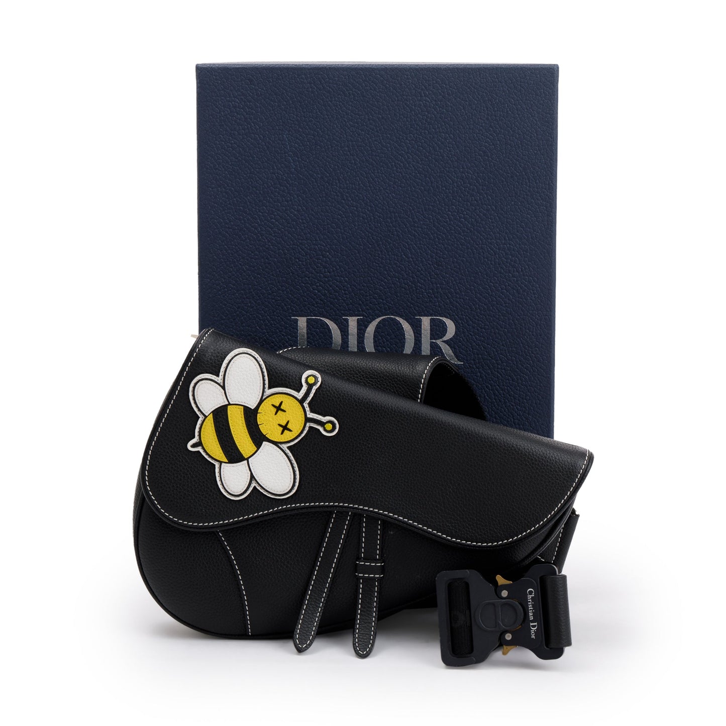 Dior Christian X Kaws Calfskin Bee Saddle Bag Leather Travel Bag