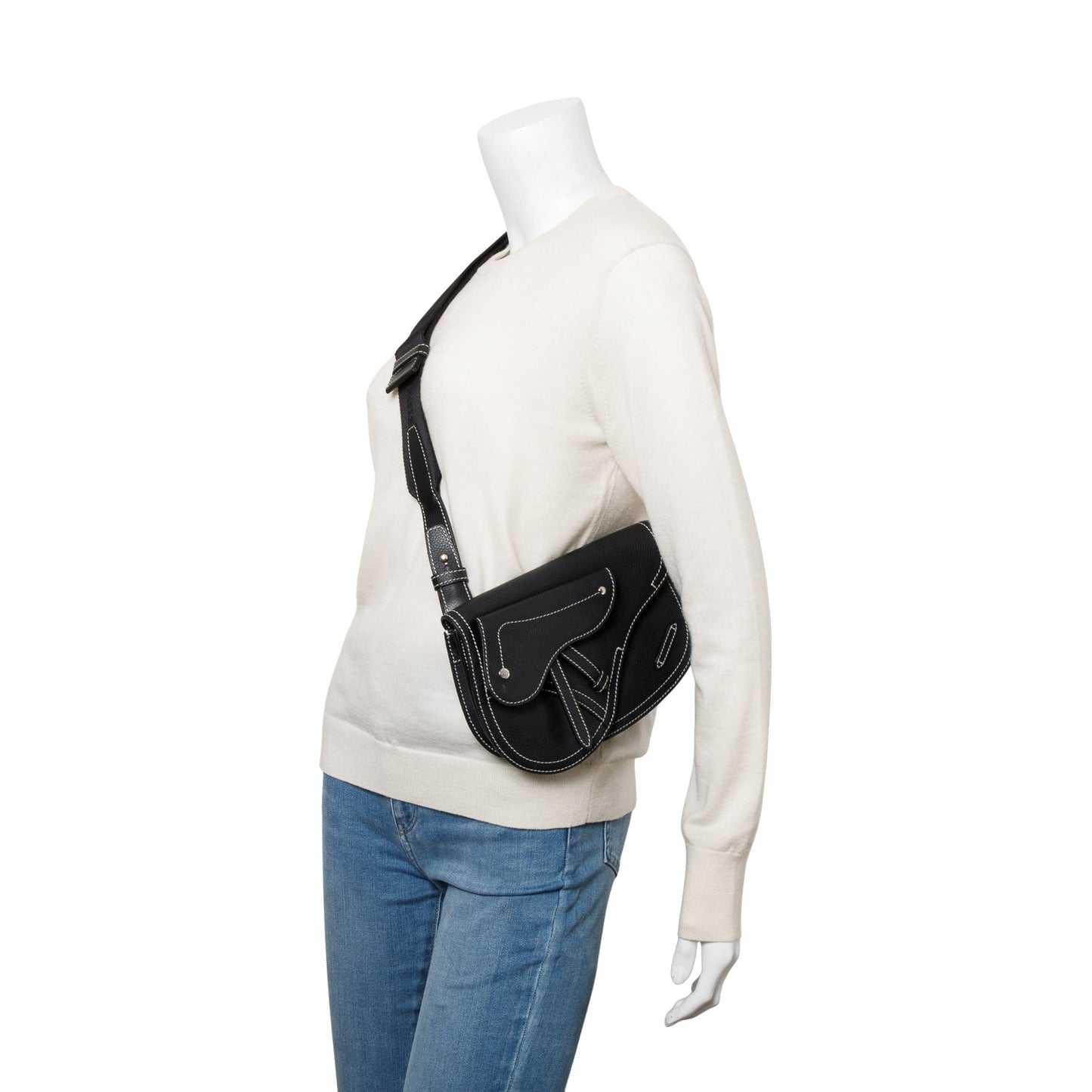 Dior Christian X Kaws Calfskin Double Saddle Bag Leather Travel Bag